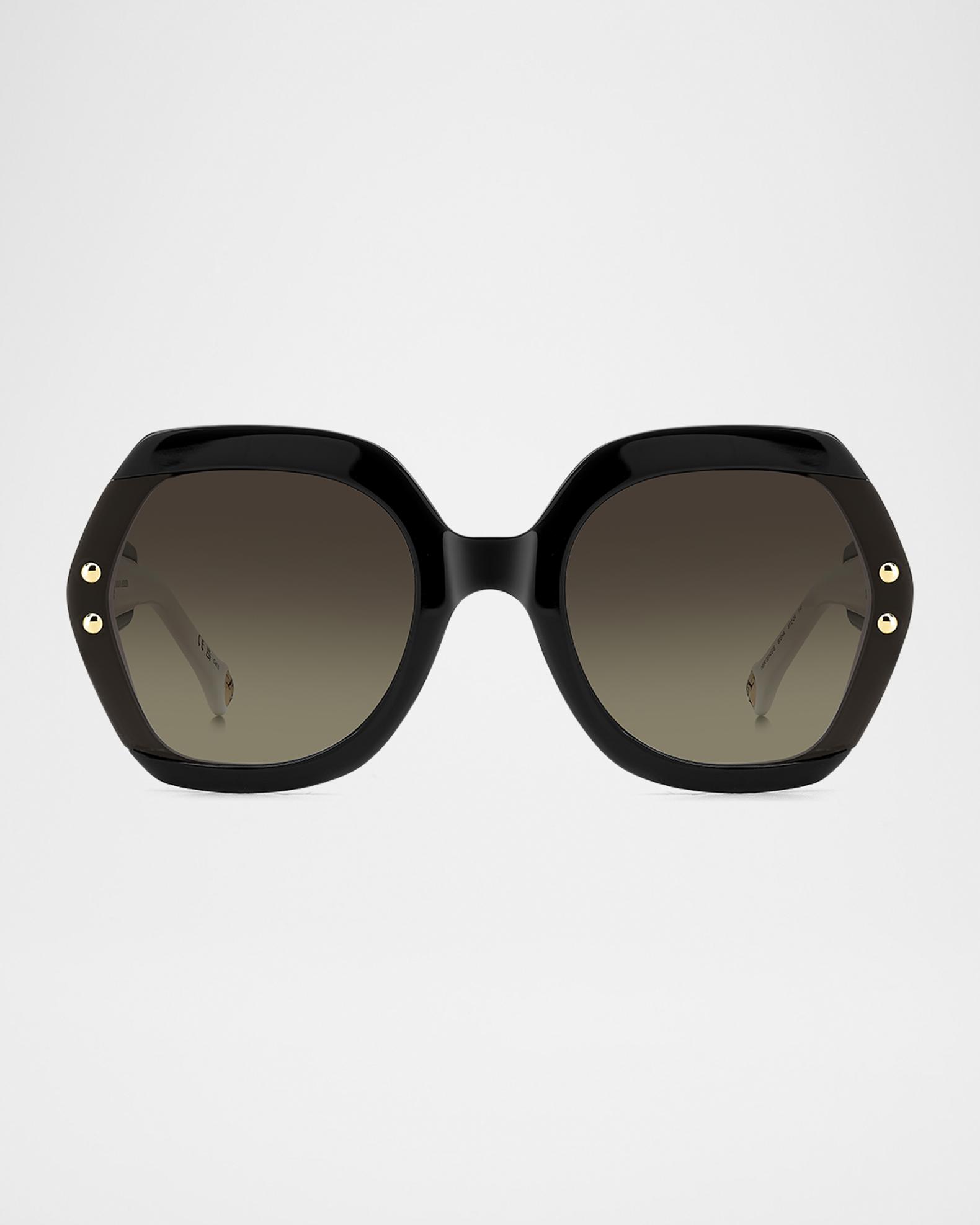 Carolina Herrera Oversized Round Sunglasses in Black with Gold Carolina Herrera HER 0217/S 2M2 Sunglasses Black Gold - eye  main image 2