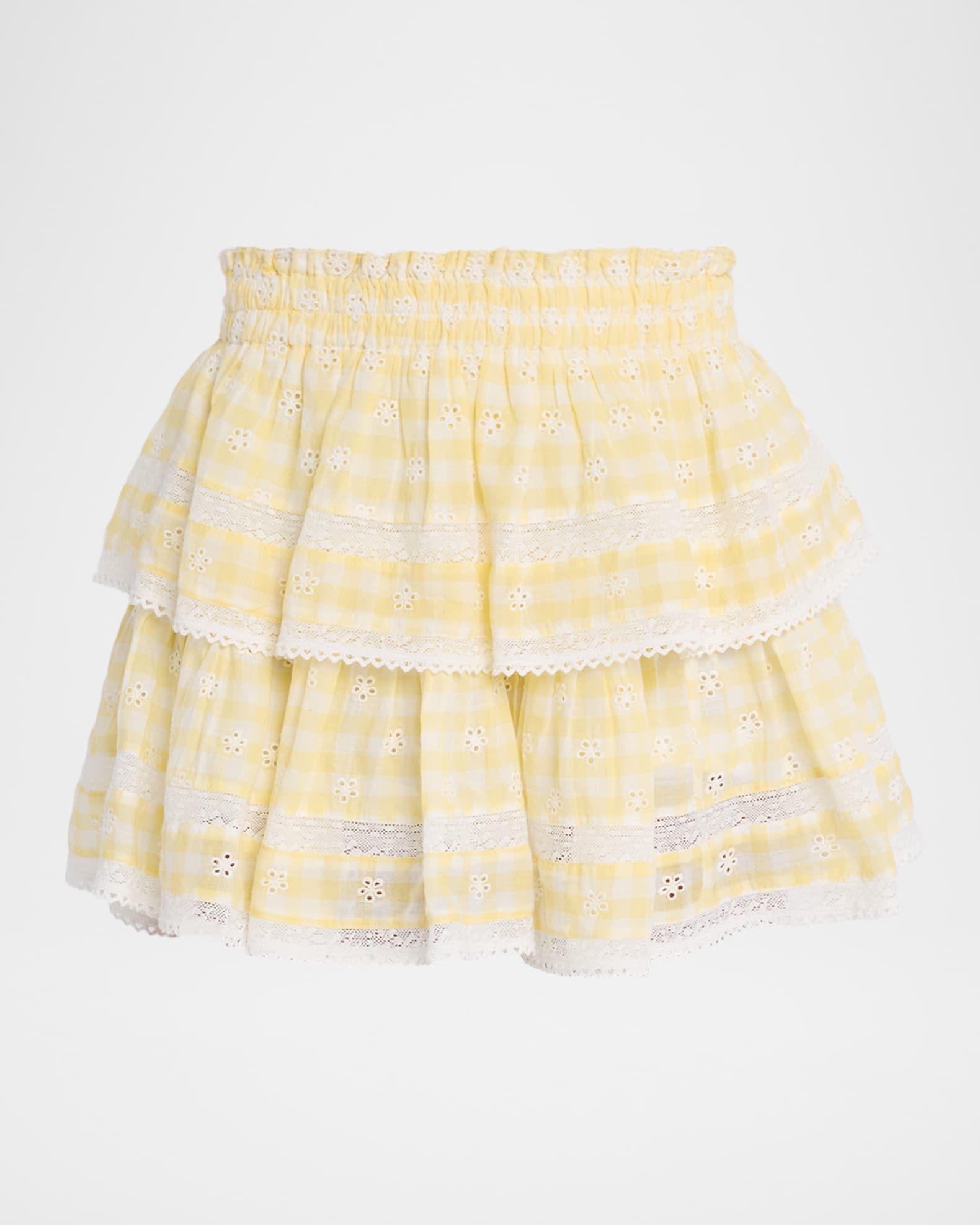 Gingham Eyelet Ruffle Mini Skirt 0