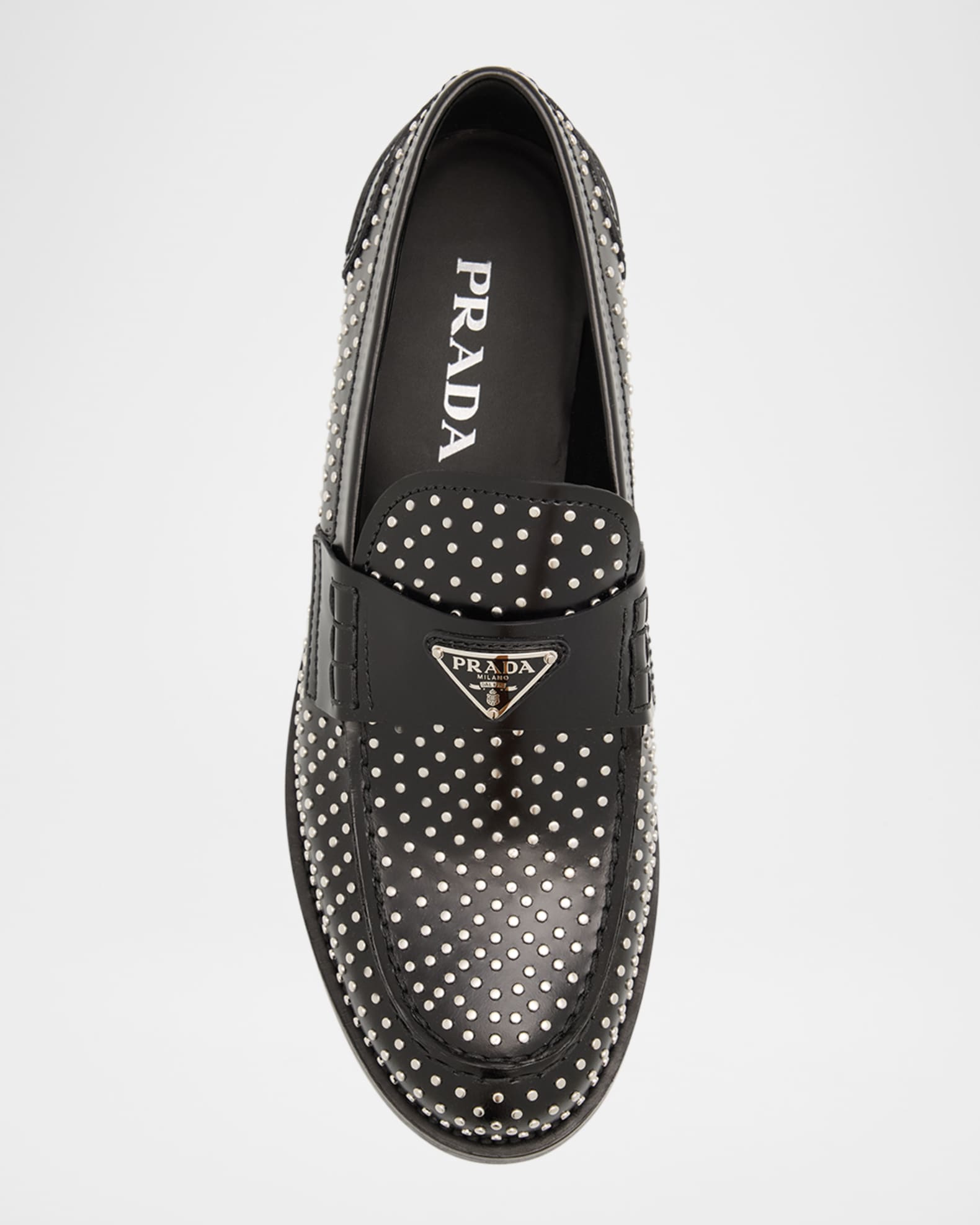 Prada Spazzolato Leather Studded Loafers | Neiman Marcus