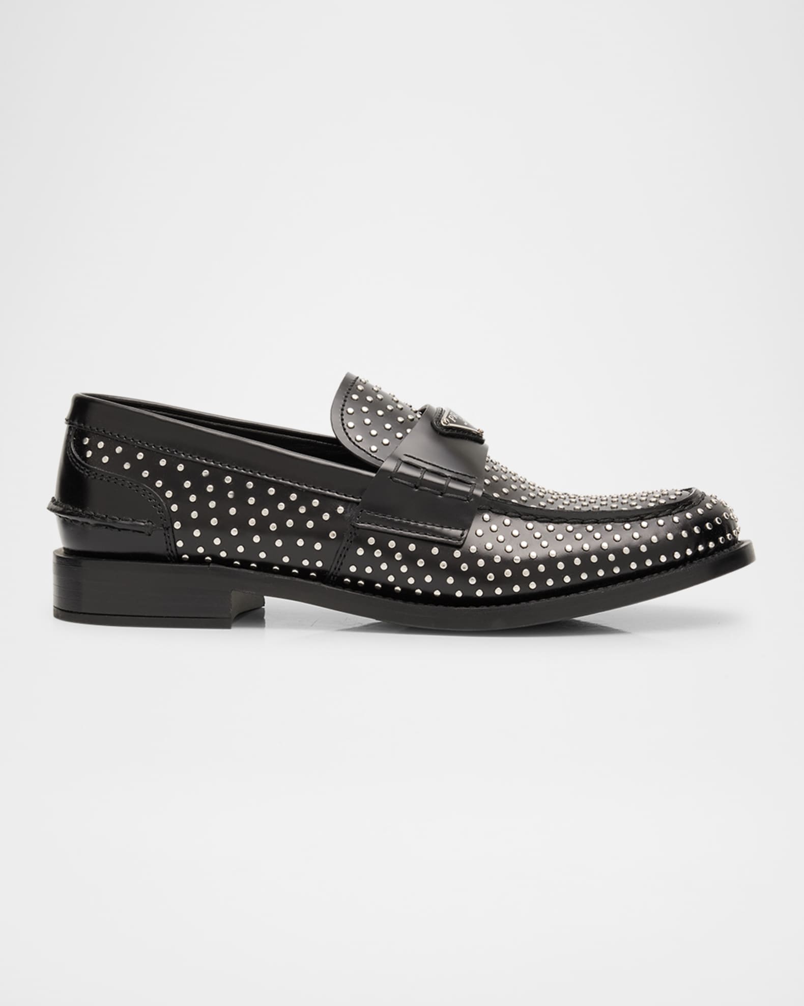 Prada Spazzolato Leather Studded Loafers | Neiman Marcus