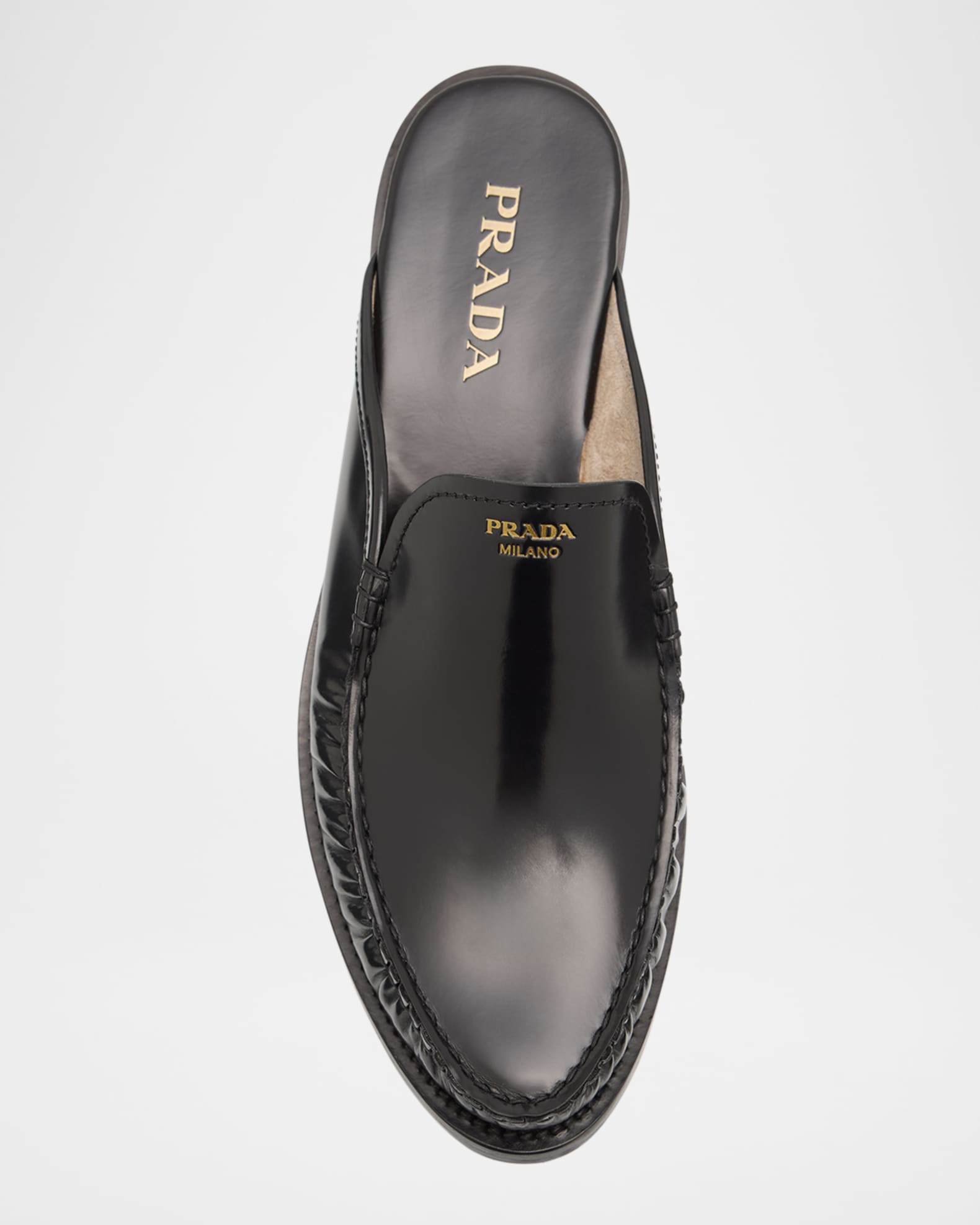 Prada Spazzolato Leather Loafer Mules | Neiman Marcus