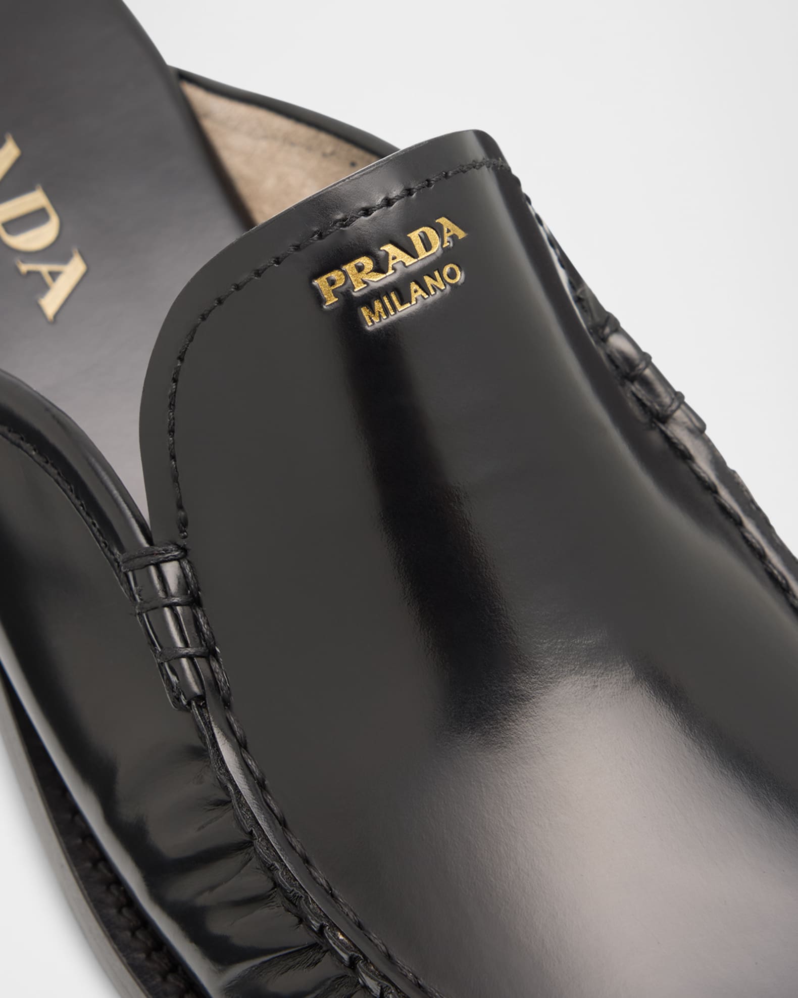 Prada Spazzolato Leather Loafer Mules | Neiman Marcus