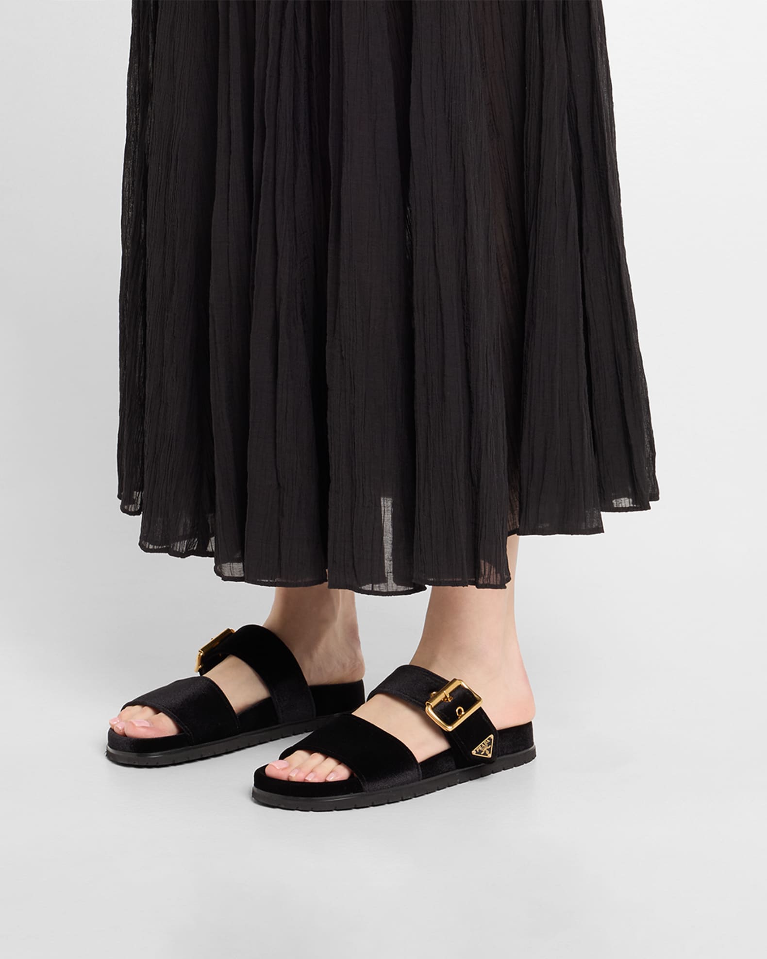 [Prada]★Velvet Slides Slippers★Black Prada Velvet Slides - Black | Editorialist