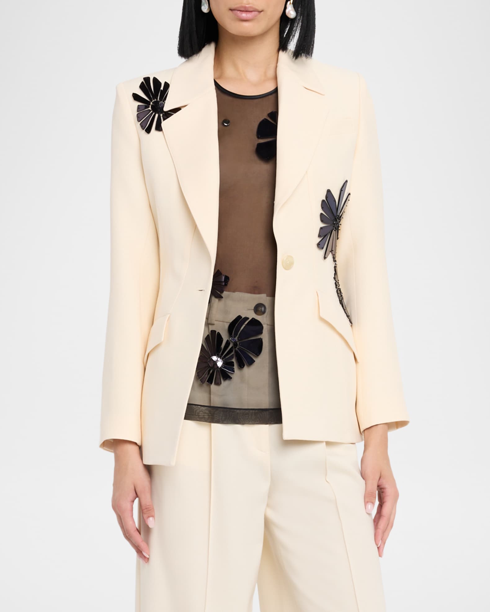 Bianca Flower Embroidered Single-Breasted Blazer 1