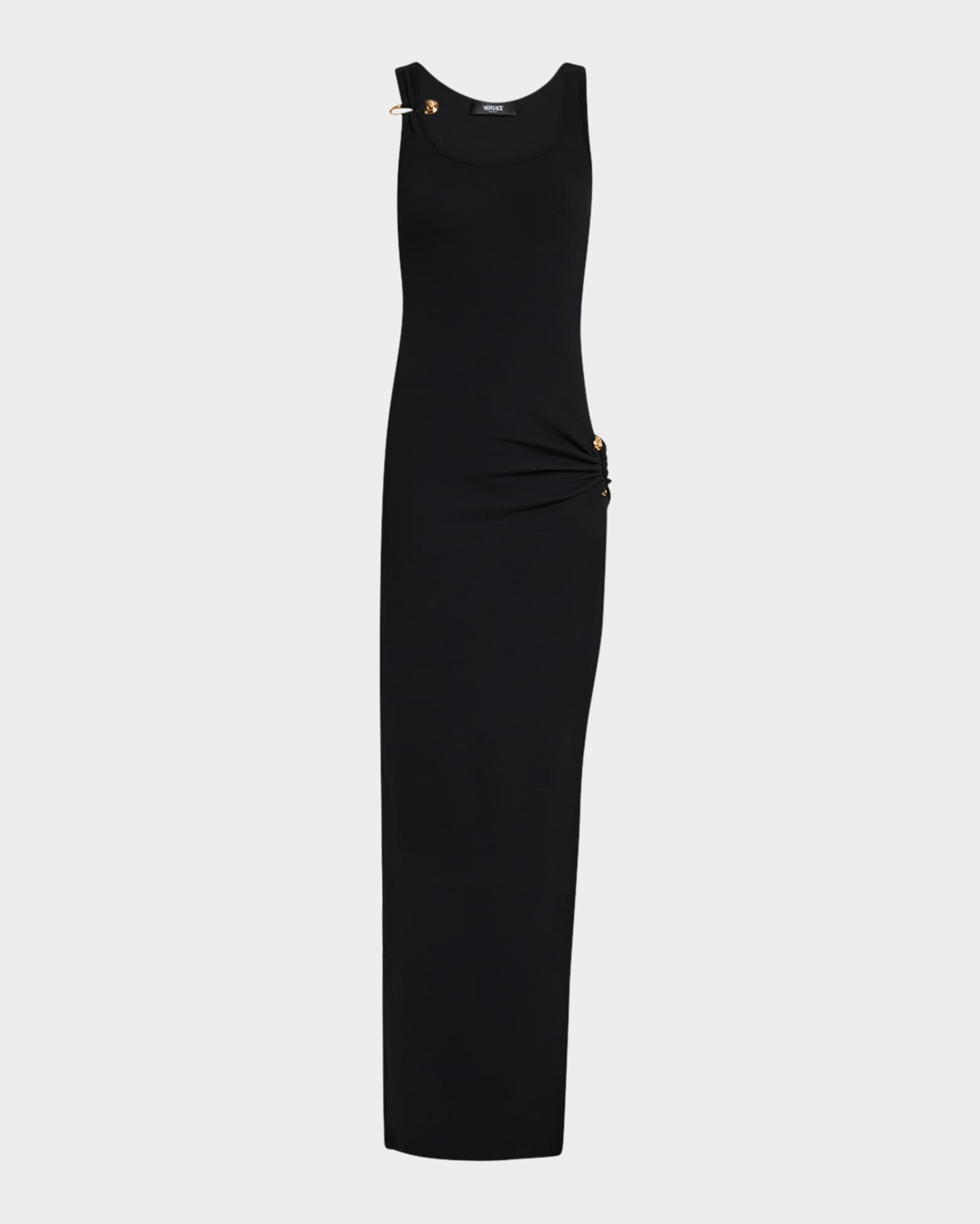Medusa Safety-Pin Cotton-Stretch Rib Maxi Dress 0