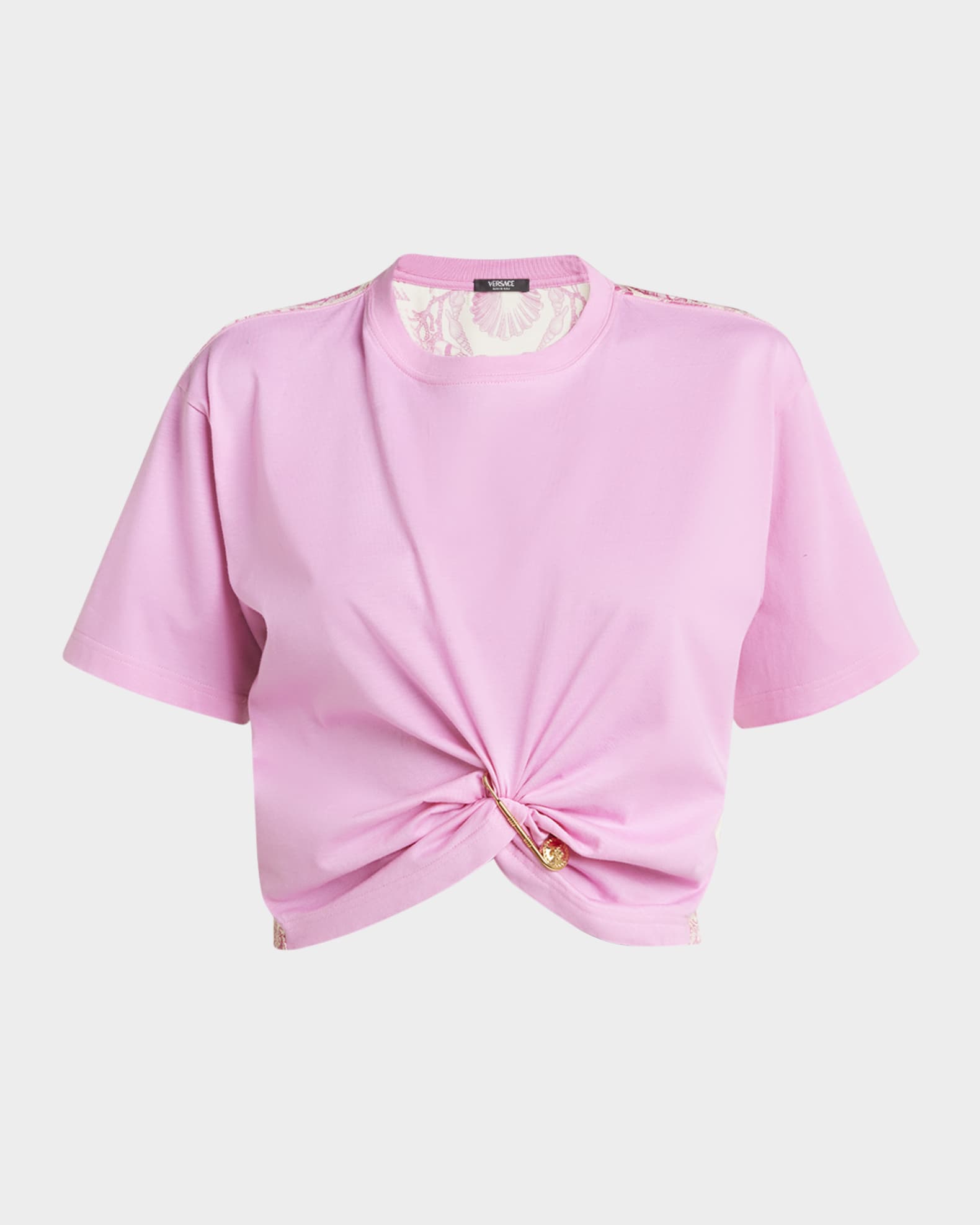 Versace Safety-Pin Twisted Crop T-Shirt With Underwater