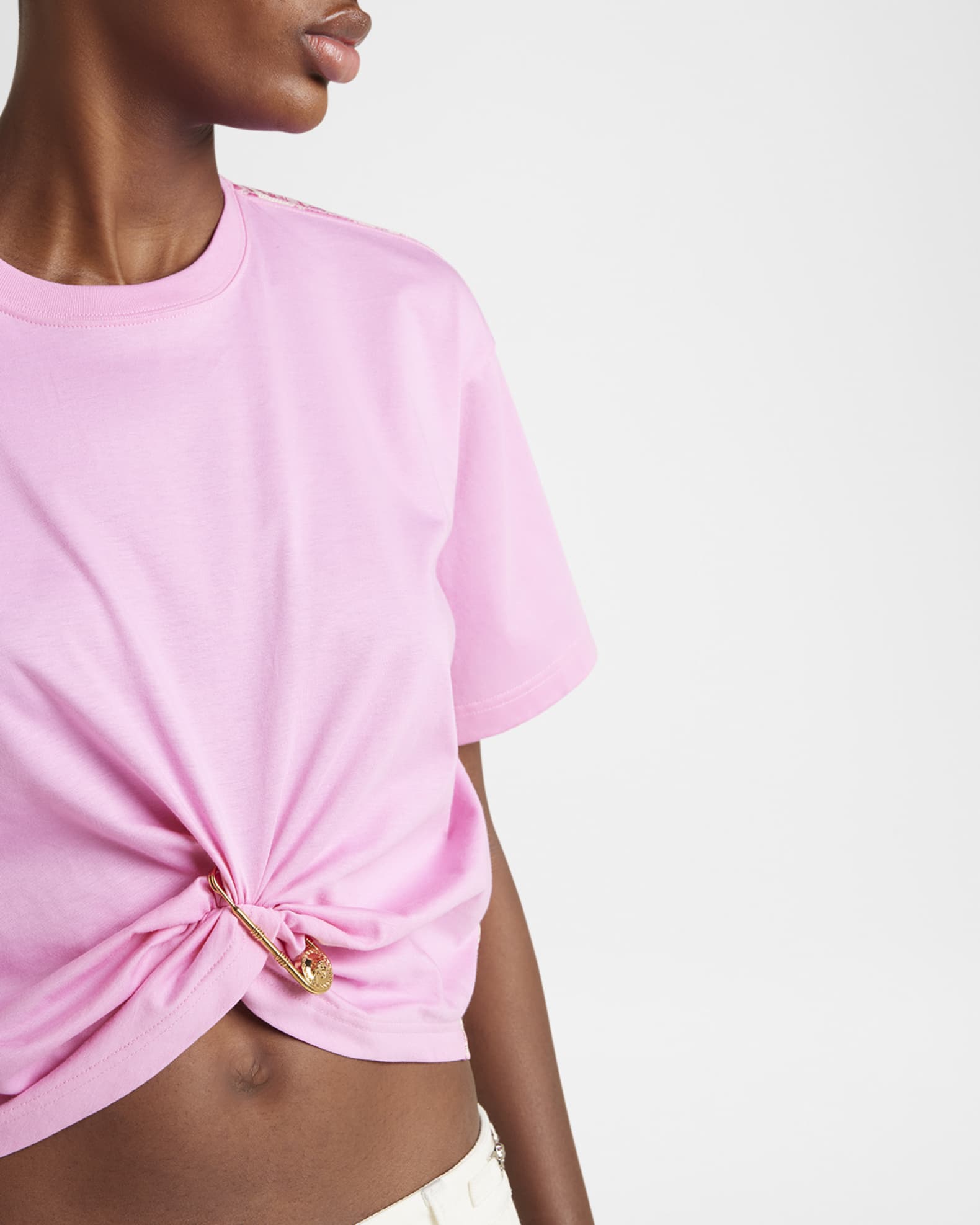 Versace Safety-Pin Twisted Crop T-Shirt With Underwater