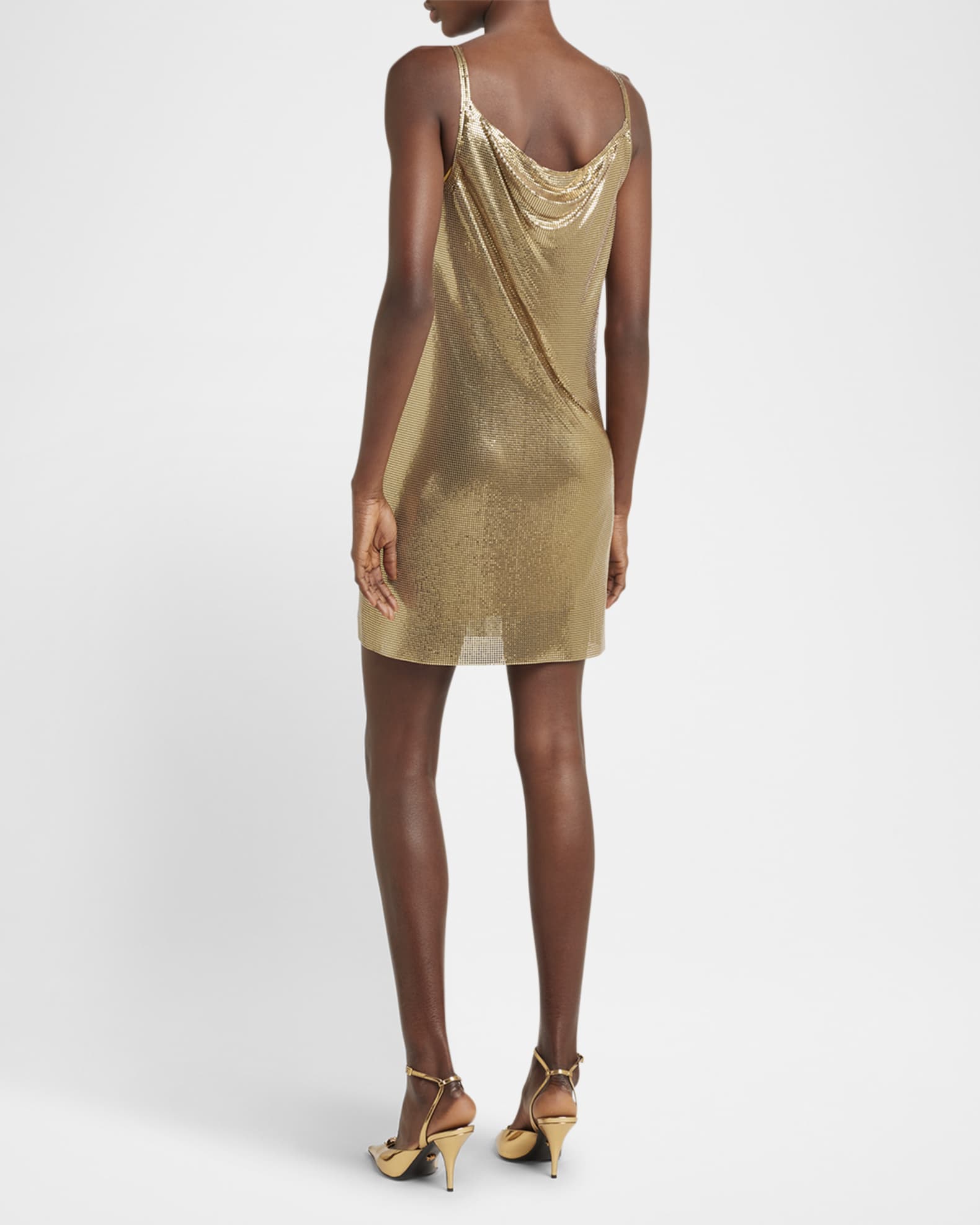 Versace Sleeveless Cowl-Neck Metal Mesh Mini Dress | Neiman