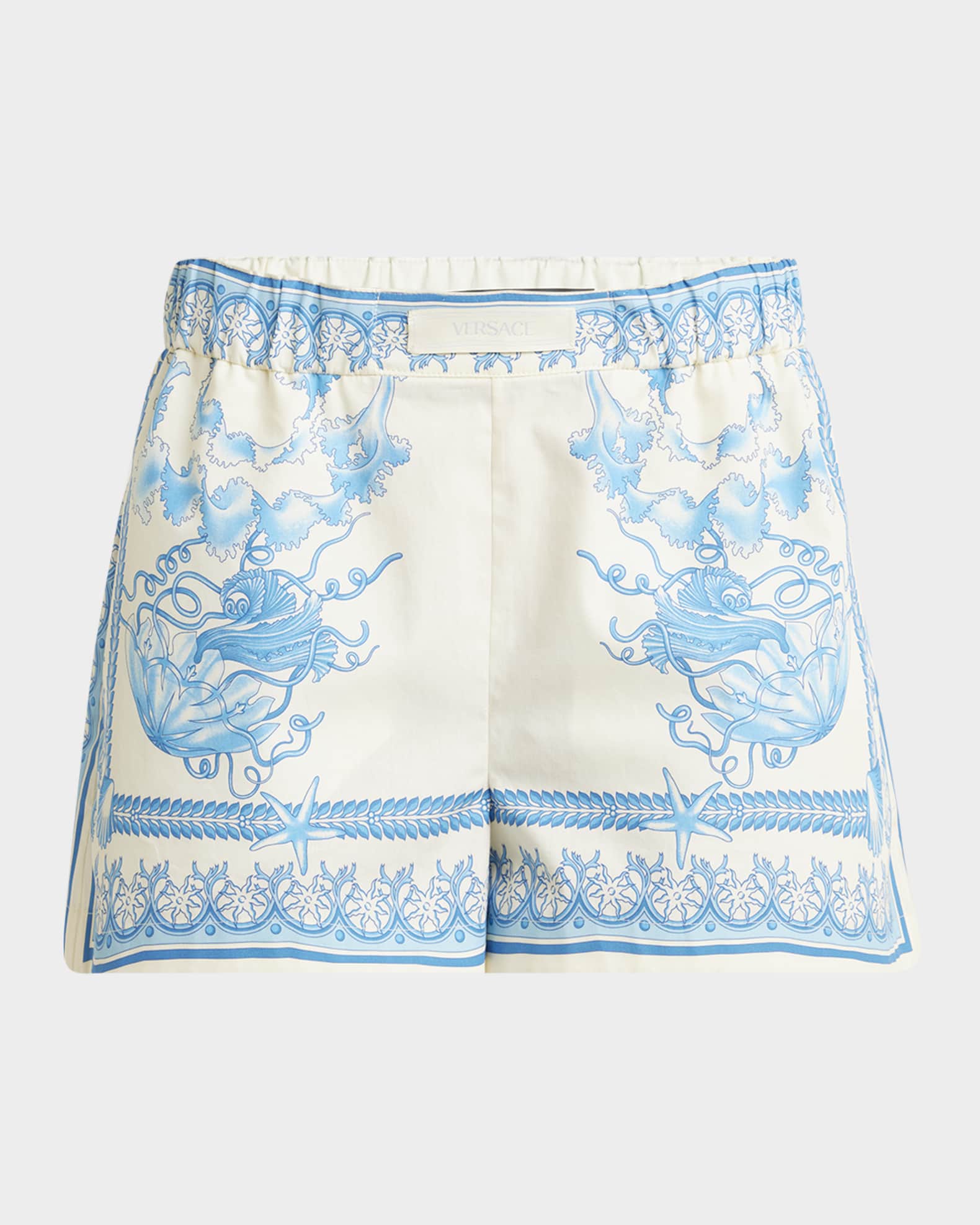 Underwater Barocco Bicolor Foulard Cotton Poplin Pull-On Shorts 0