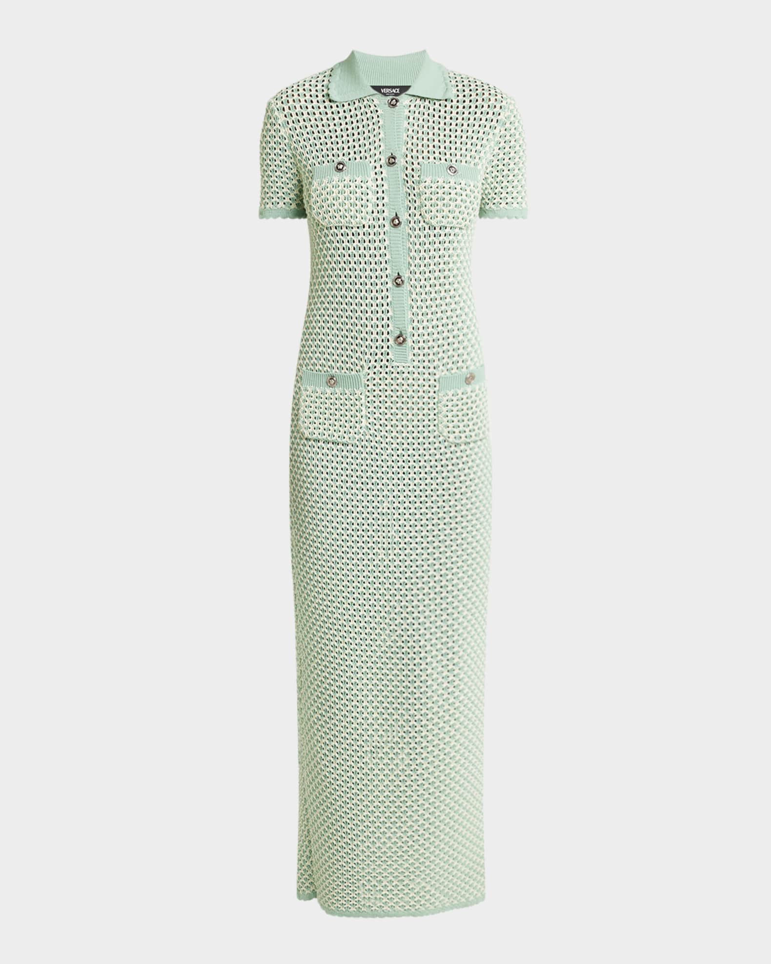 4-Pocket Short-Sleeve Crochet Maxi Polo Dress 0
