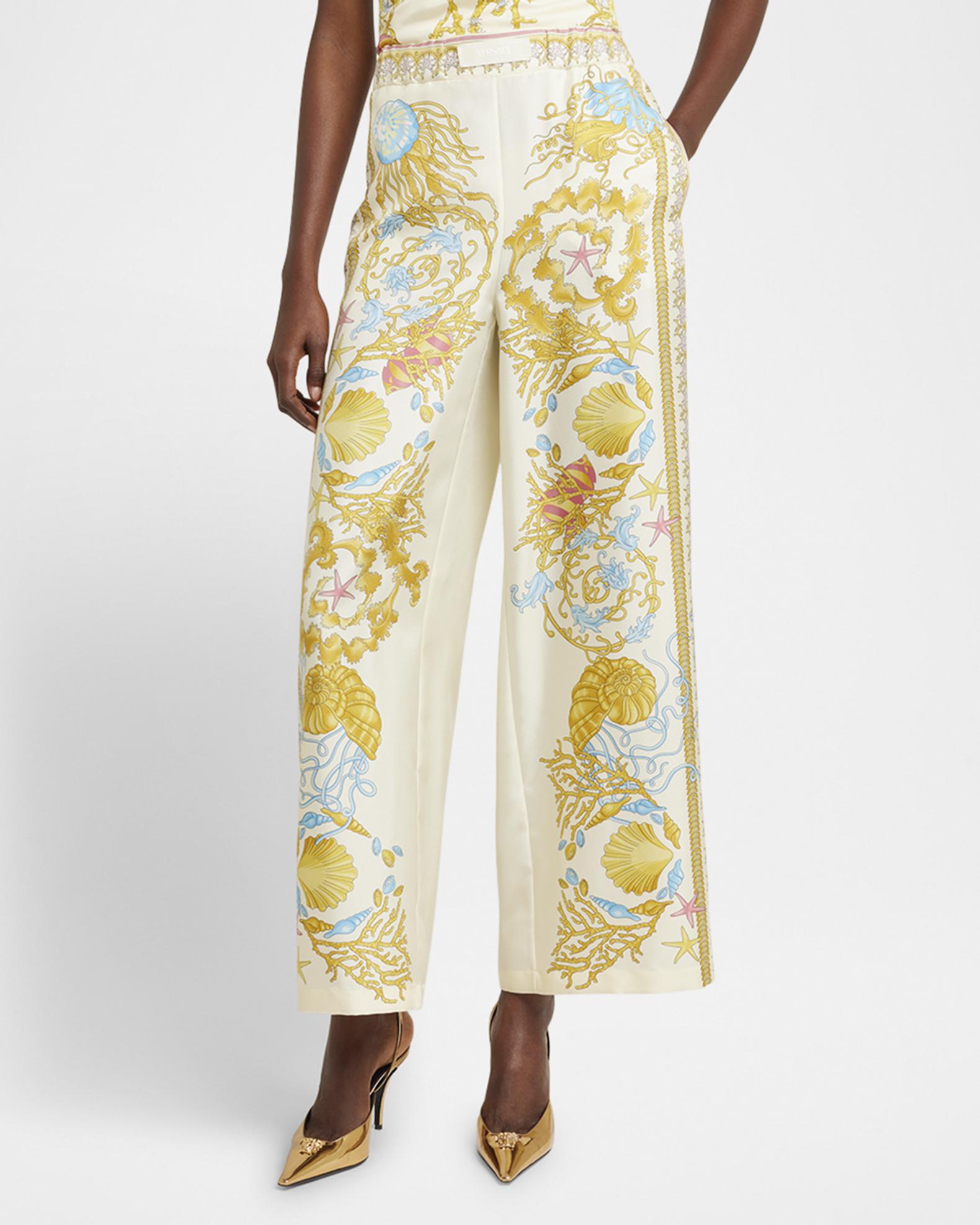 Versace Underwater Barocco Foulard Silk Twill Wide-Leg Pull-On Pants ...
