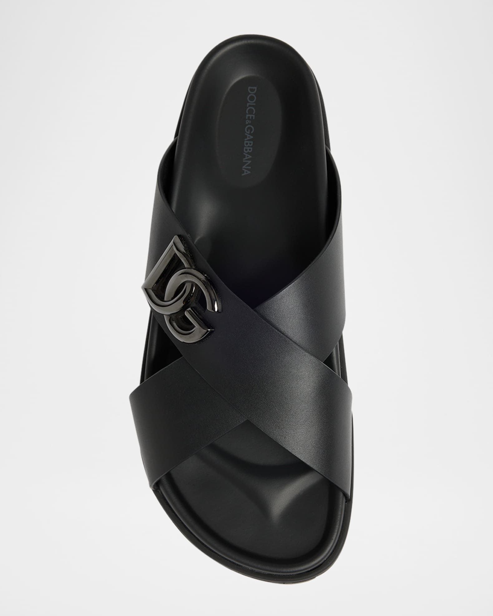 Dolce & Gabbana BLACK LEATHER SANDALS レザー サンダル ロゴ Calfskin sandals with metal DG logo in Black for Men