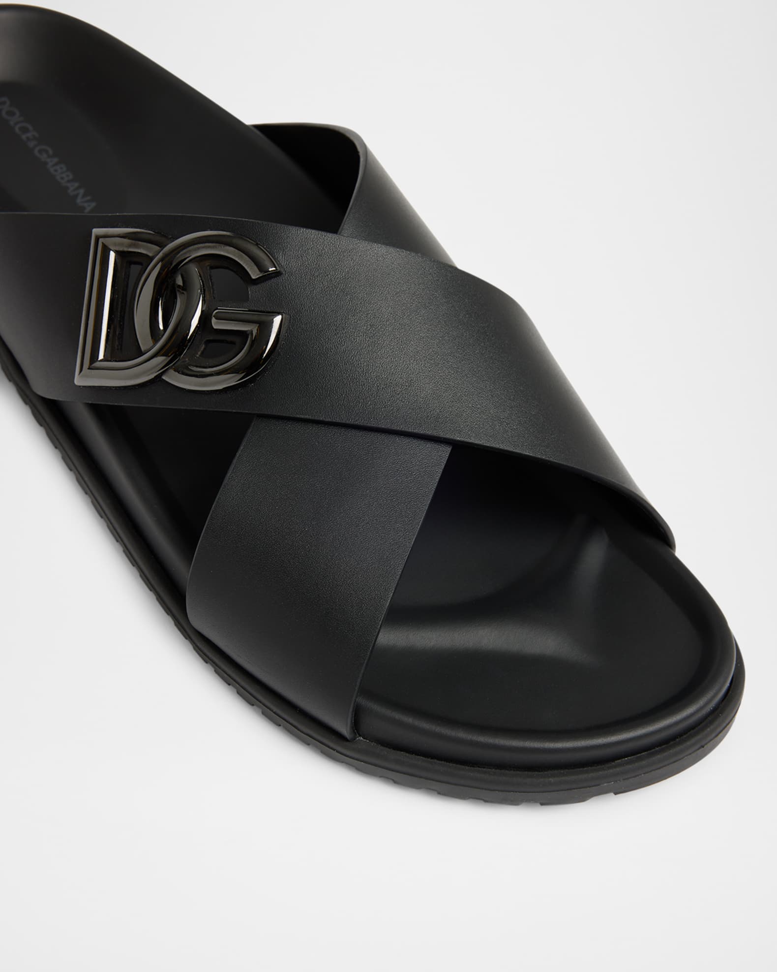 サンダル Dolce & Gabbana Leather slides Dolce & Gabbana DG-logo Leather Slides | Black | FARFETCH