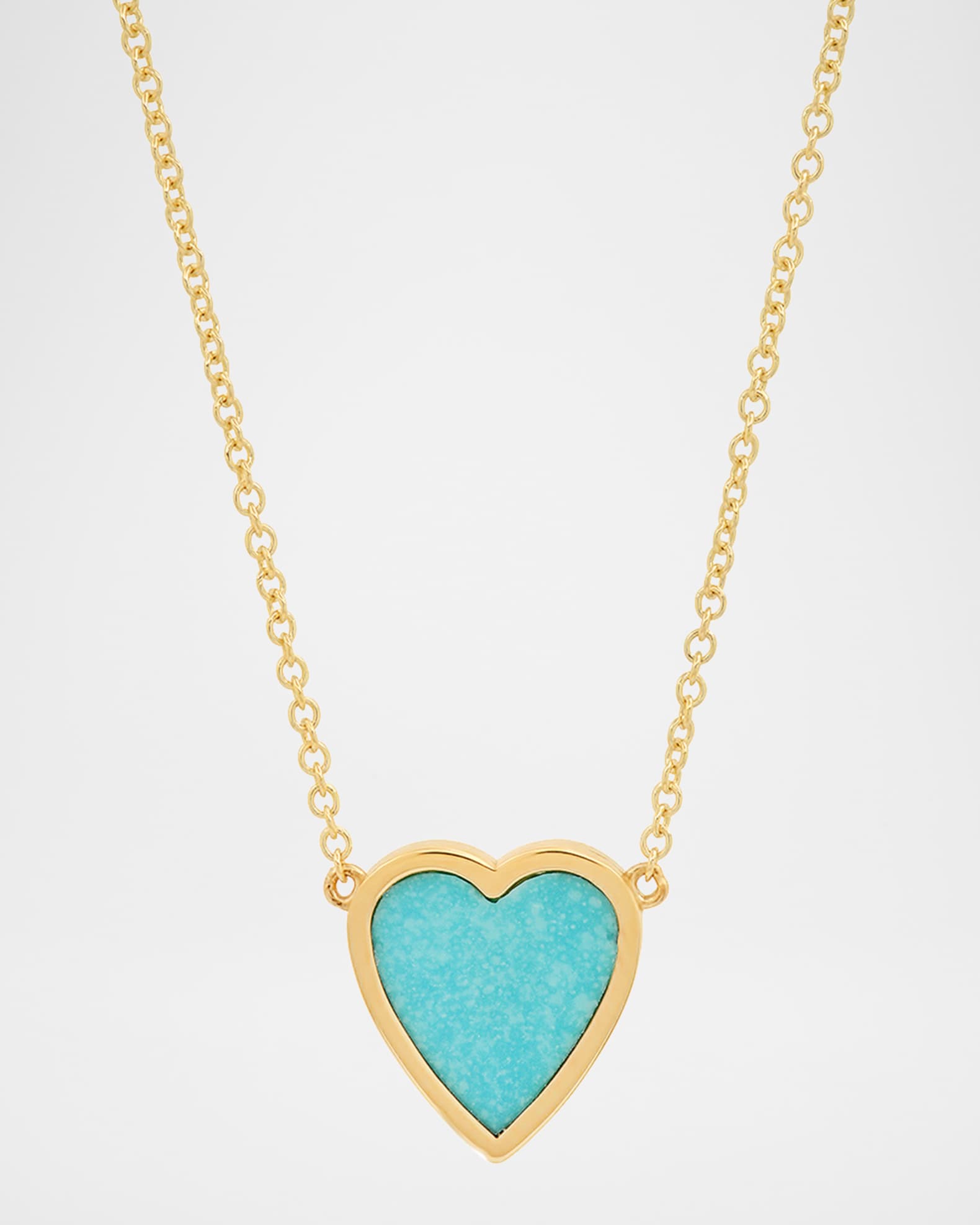 18K Yellow Gold Mini Inlay Heart Necklace with Turquoise 0