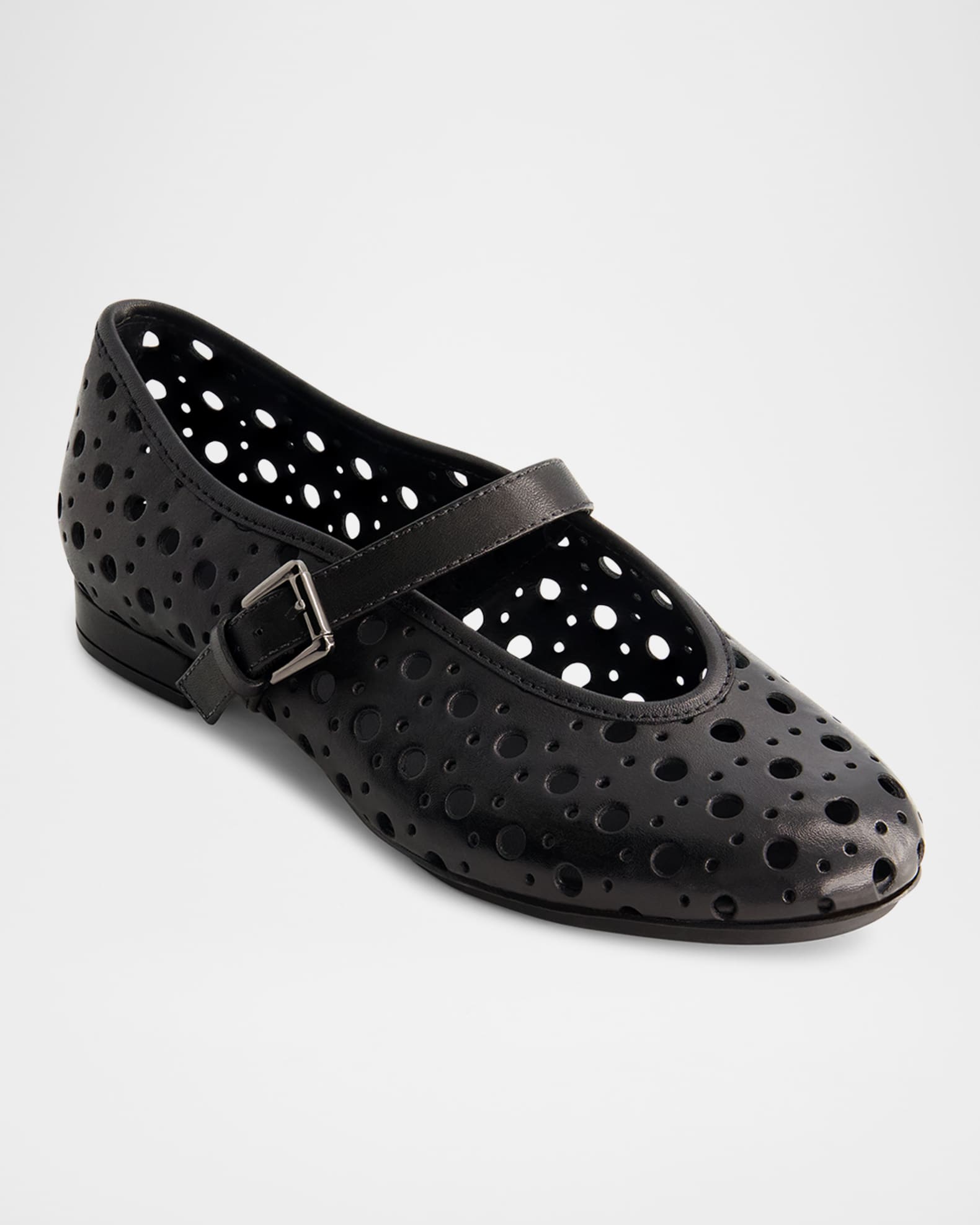 Perforated Leather Mary Jane Ballerina Flats 1