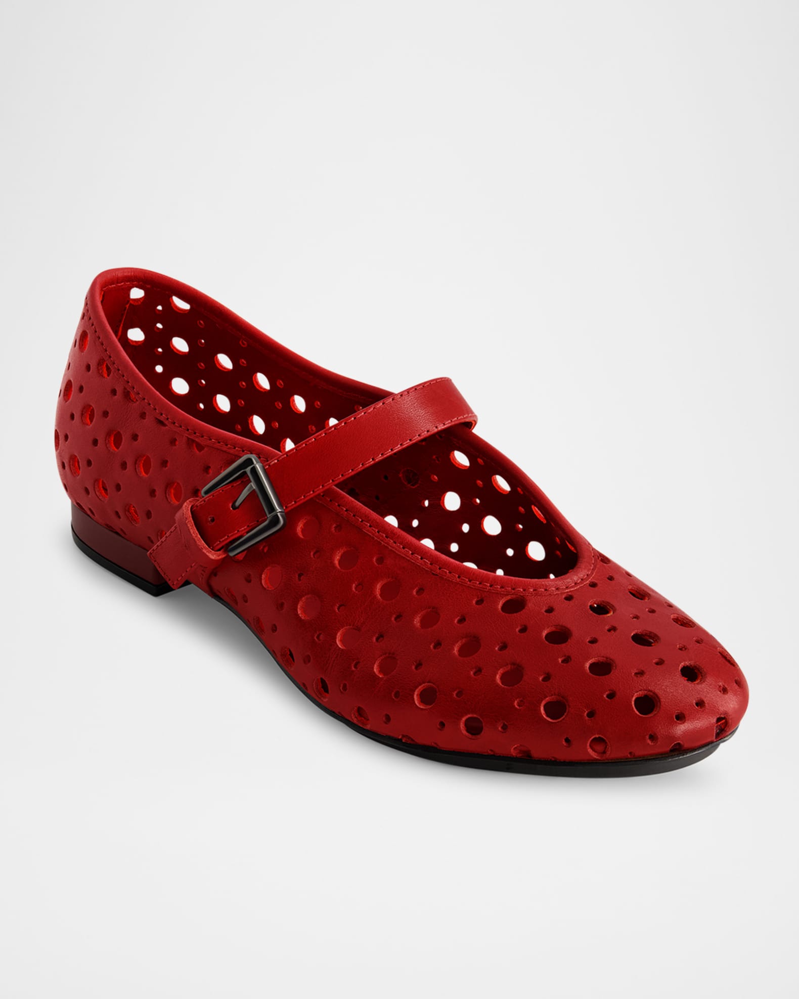 Perforated Leather Mary Jane Ballerina Flats 1