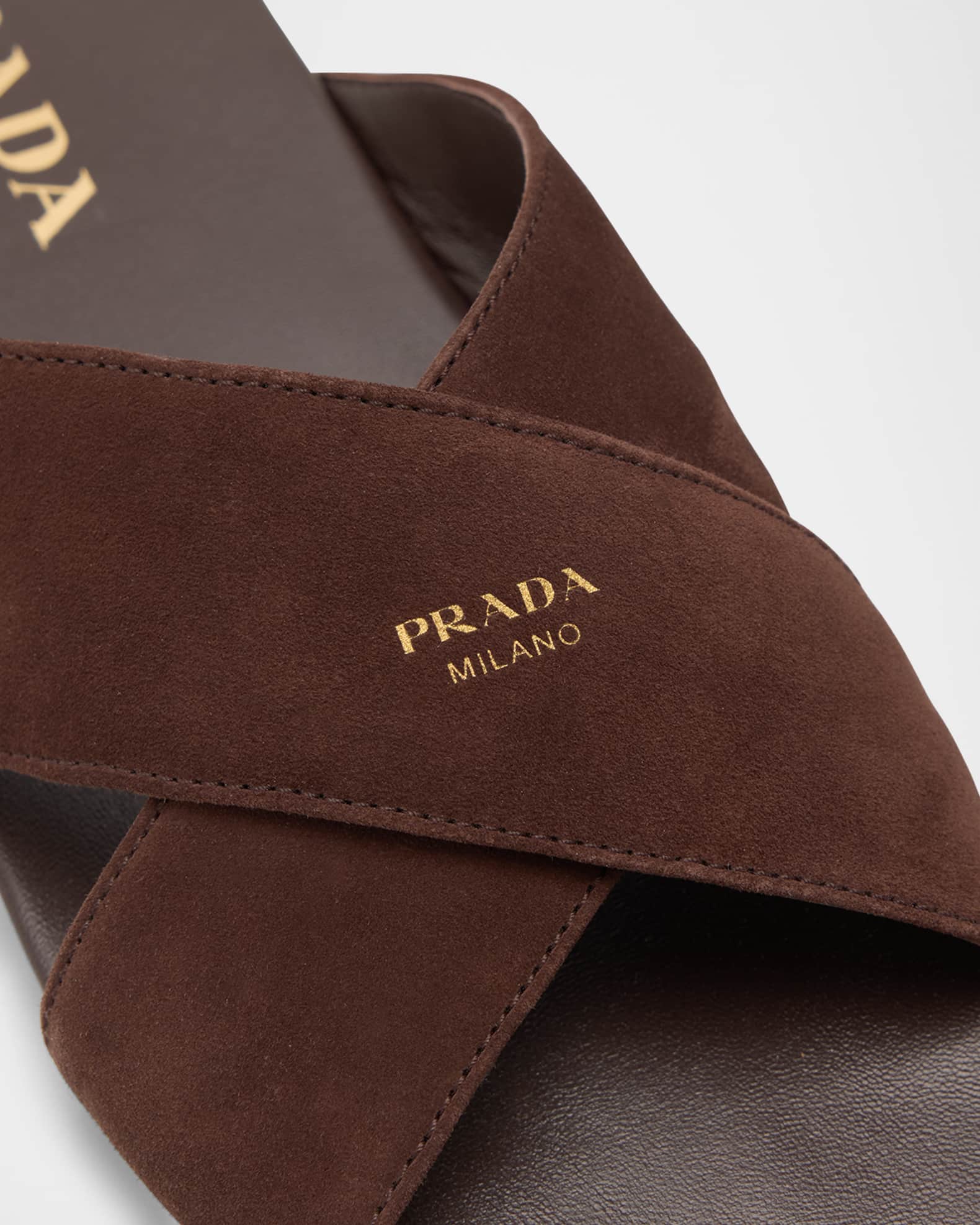 Prada Suede Crisscross Slide Sandals | Neiman Marcus
