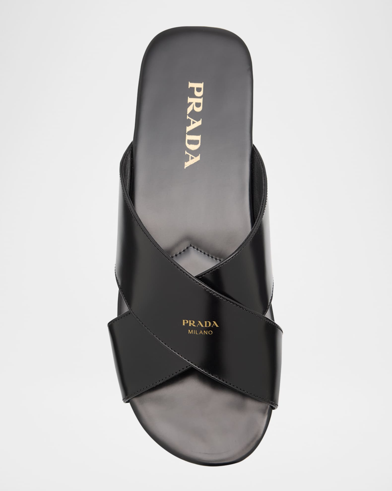 Prada Leather Crisscross Slide Sandals | Neiman Marcus
