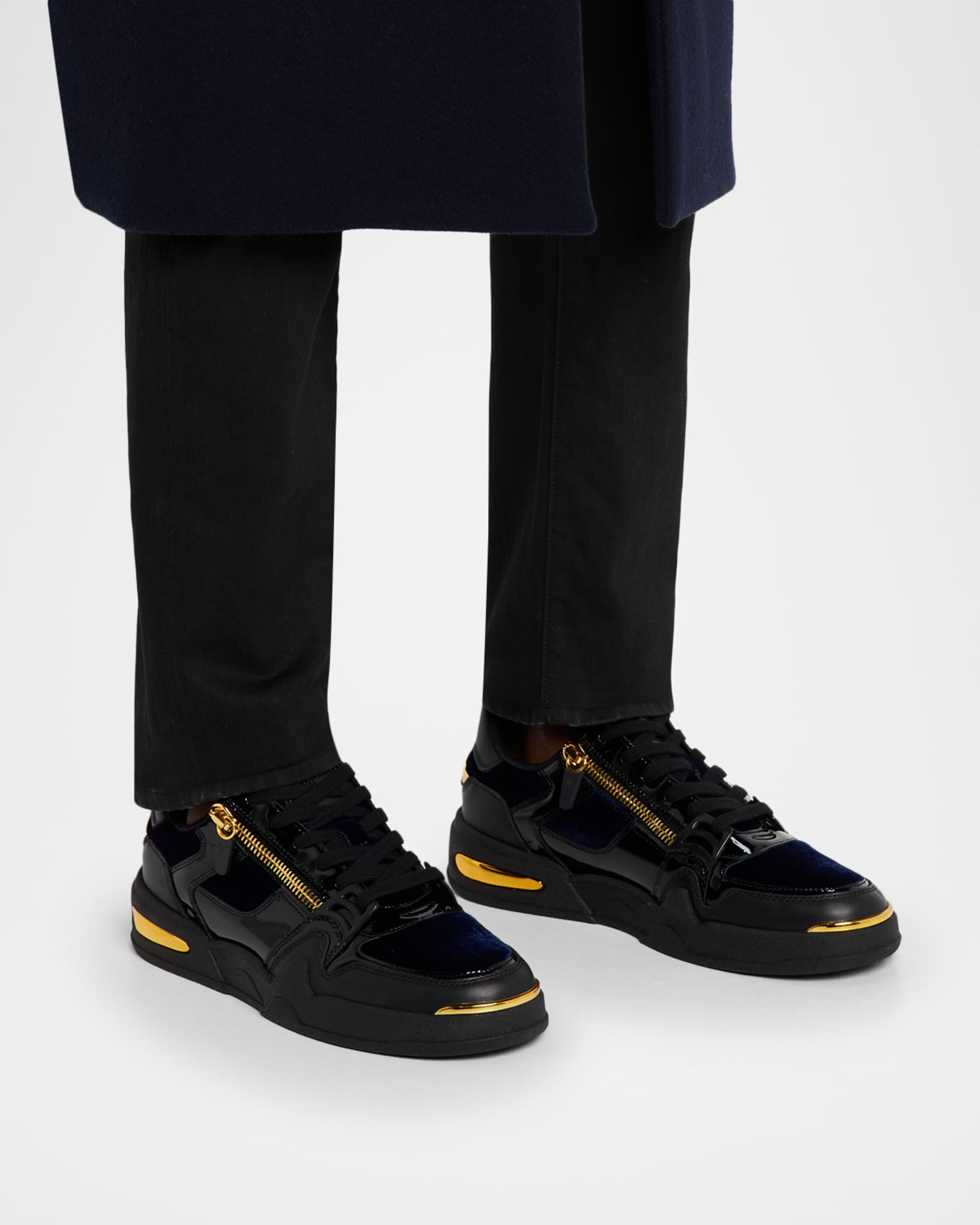 Giuseppe Zanotti Men's Ghost Velvet and Leather Fashion Sneakers