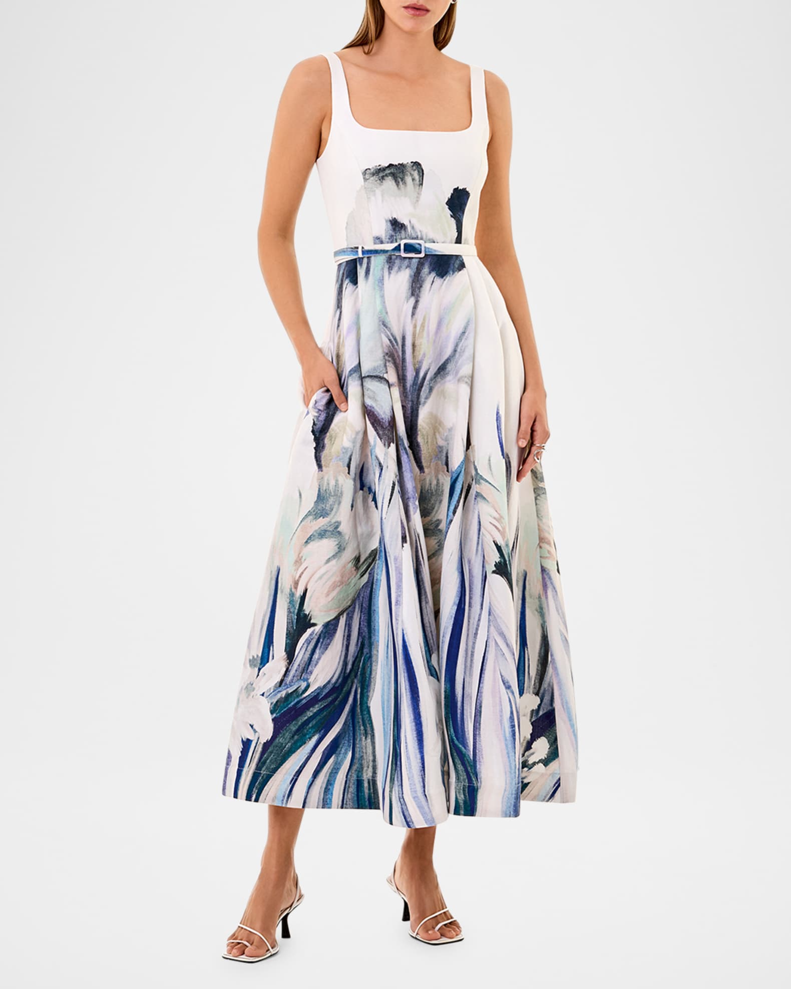ワンピース HLT Pleated Floral Midi Dress white sage 230000036671_0000681-