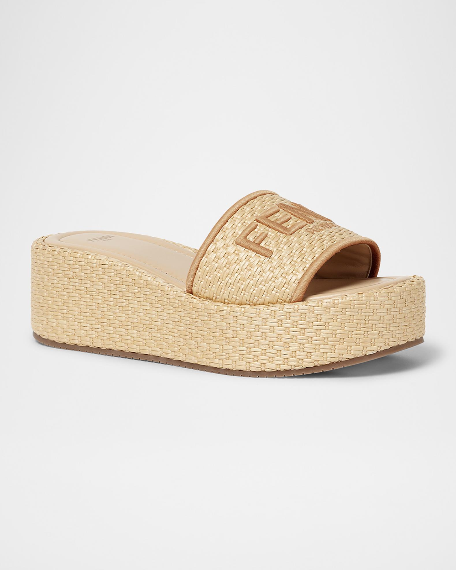 Fendi Sunshine Raffia Platform Slide Sandals | Neiman Marcus