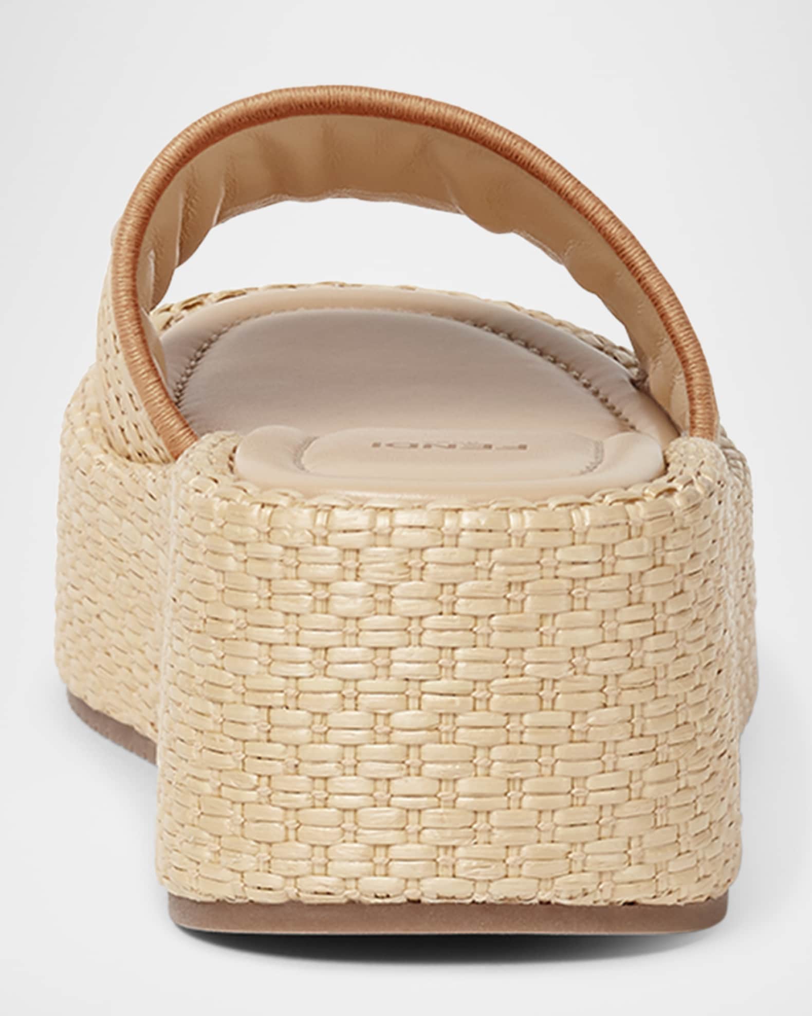 Fendi Sunshine Raffia Platform Slide Sandals | Neiman Marcus