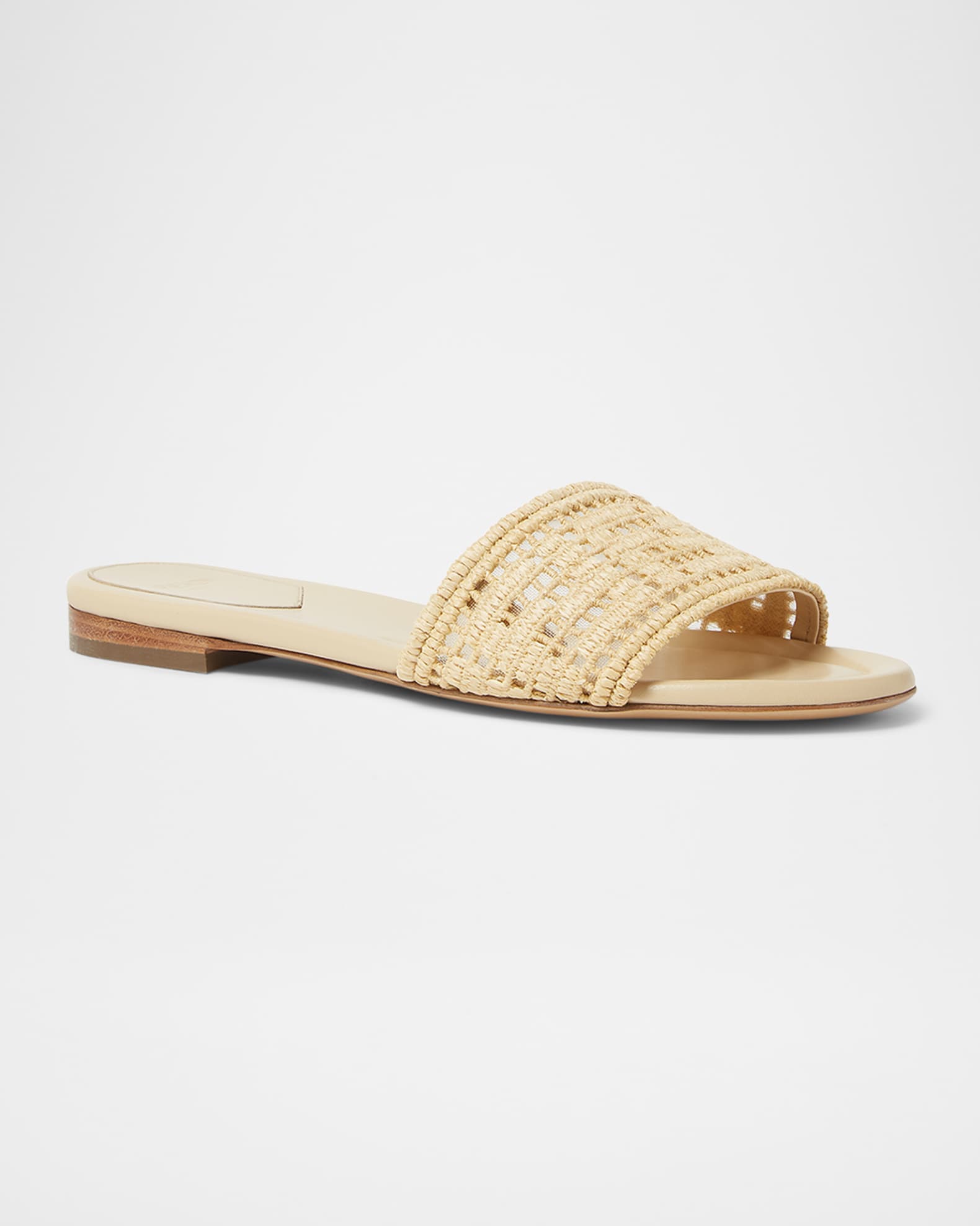 Fendi Sunshine FF Raffia Leather Slide Sandals | Neiman Marcus