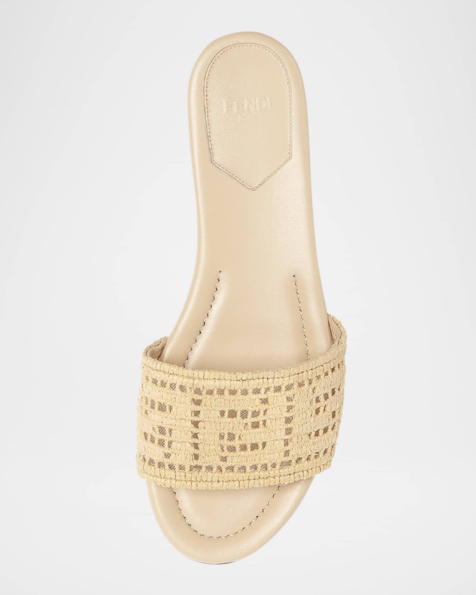 Fendi Sunshine FF Raffia Leather Slide Sandals | Neiman Marcus