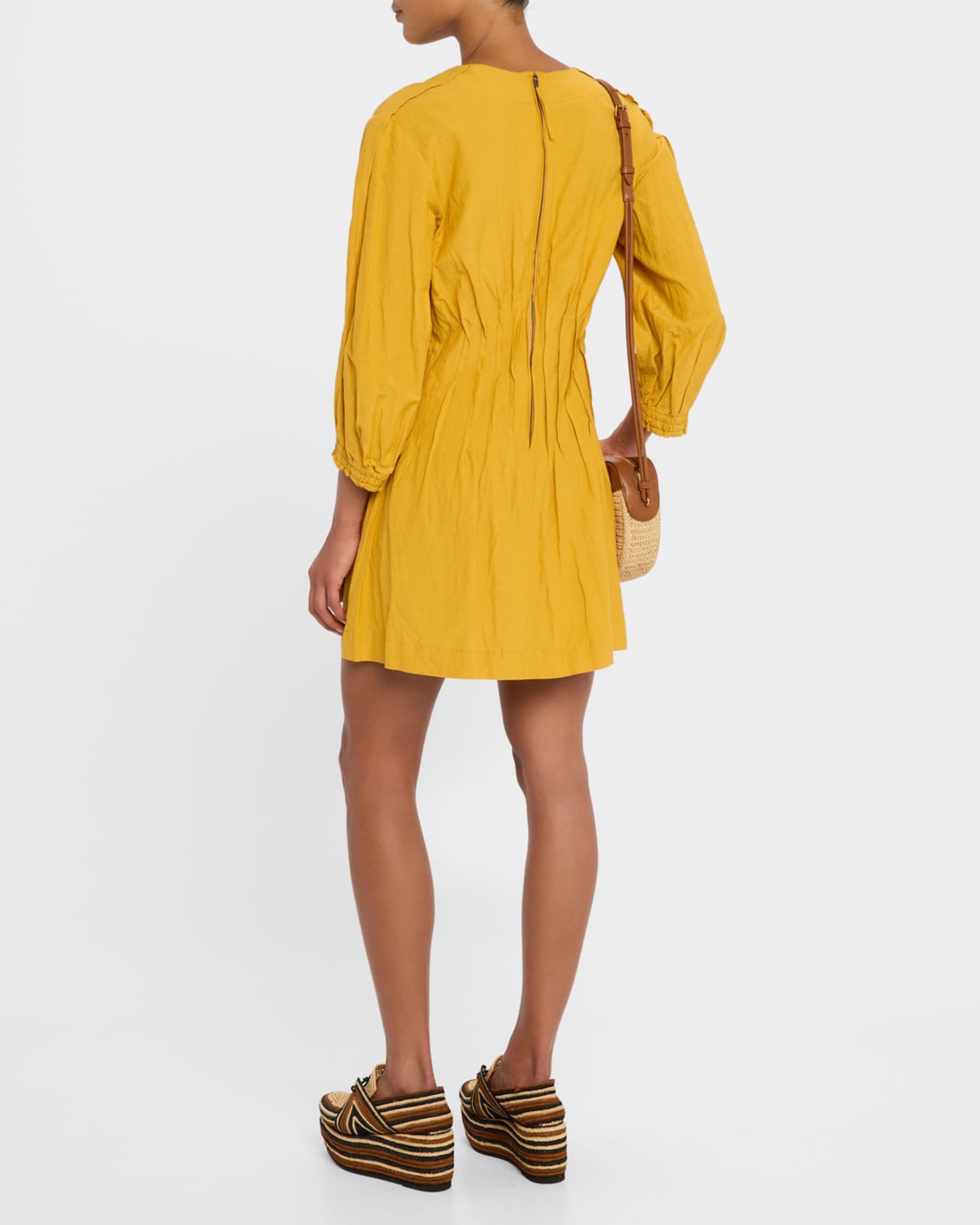 pintucked shirred mini dress in black Dorothea Pintucked Shirred Mini Dress in Blush main image 0