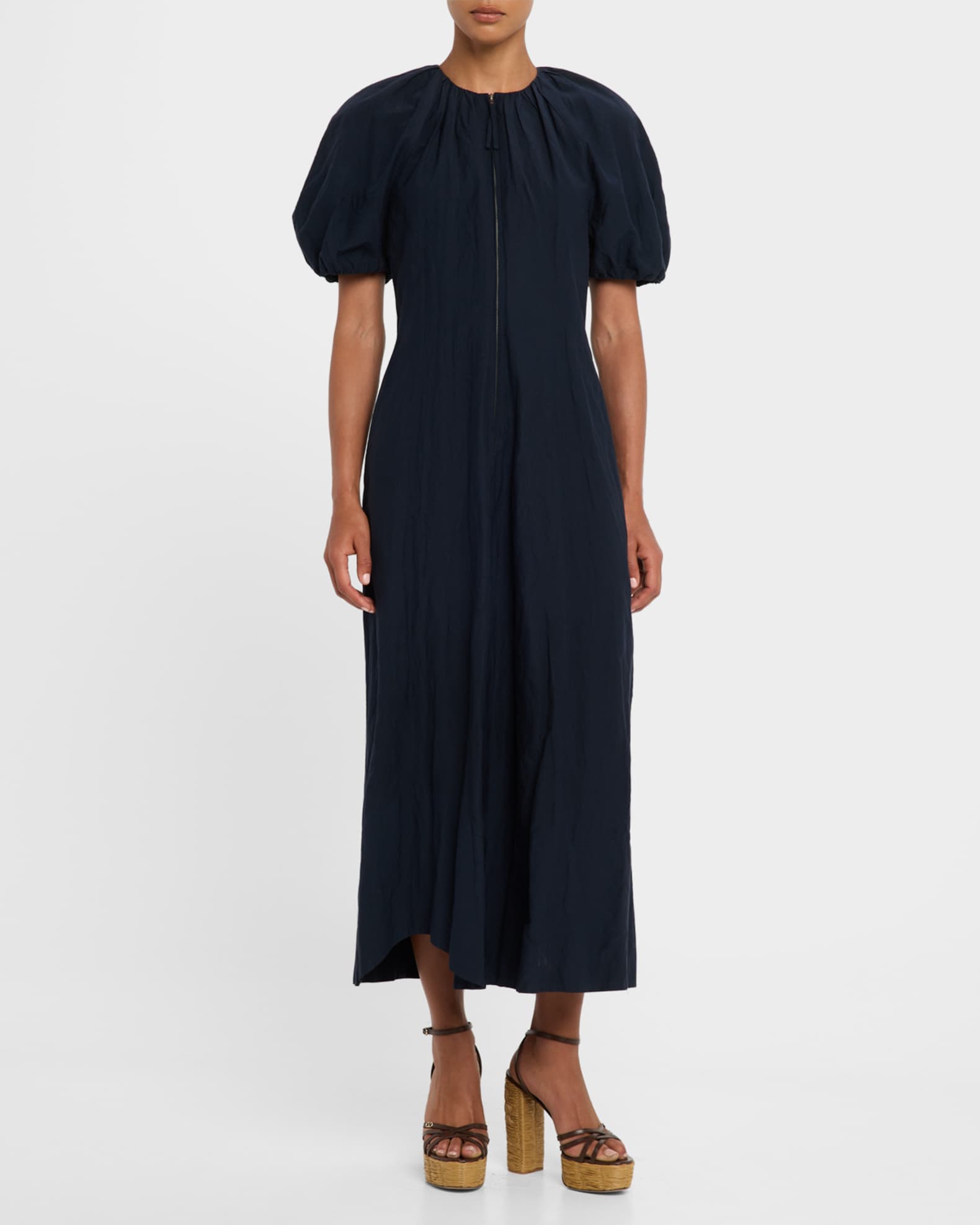 Neli Blouson-Sleeve Ruched Maxi Dress 1
