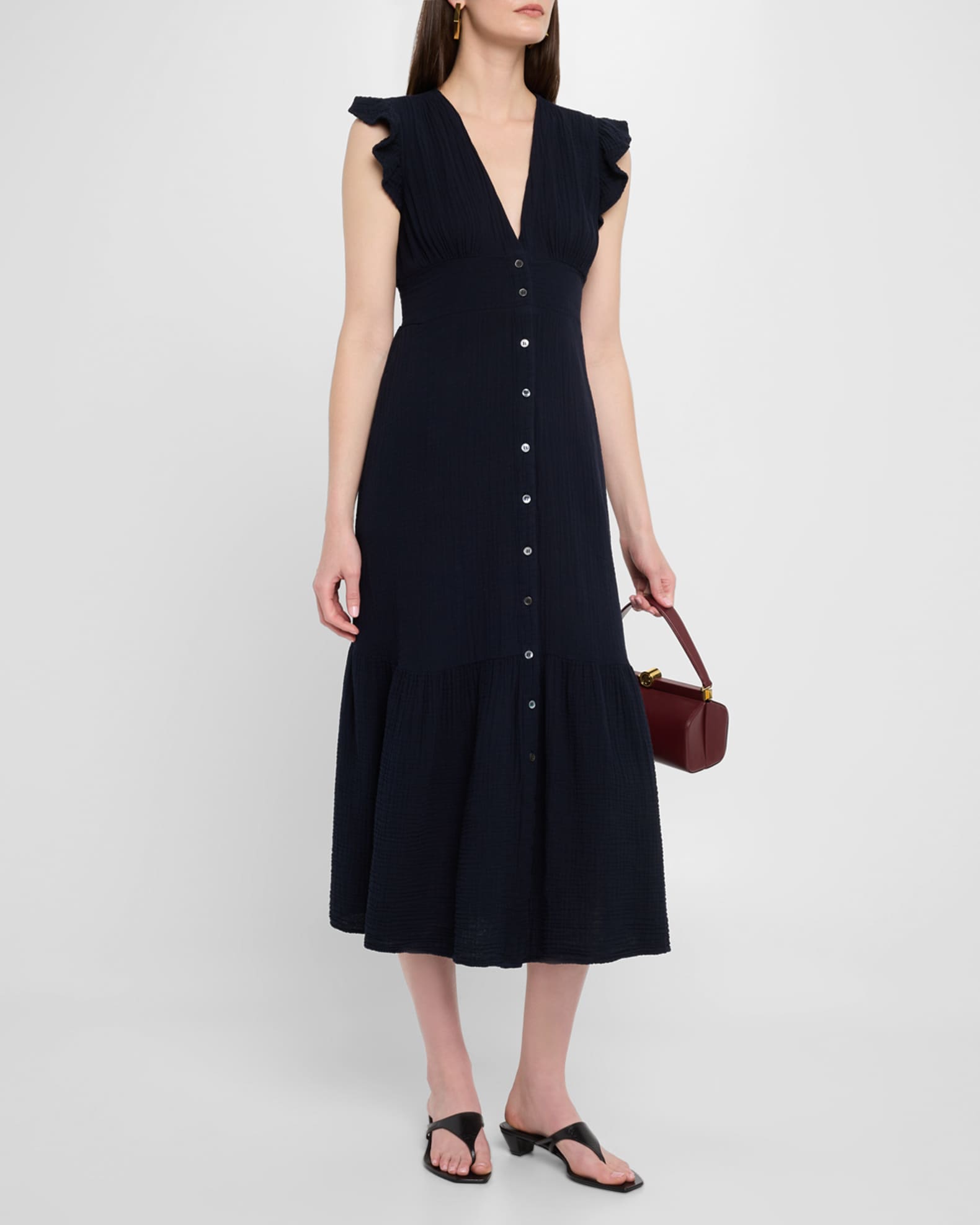 Davana Ruffle Cotton Gauze Midi Dress 1