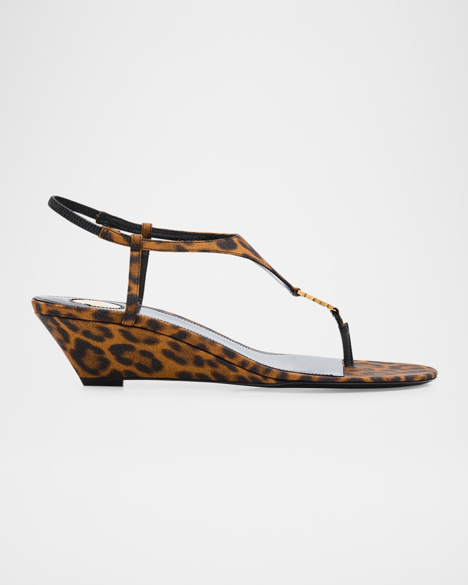Saint Laurent Cassandra Leopard YSL Wedge Sandals | Neiman