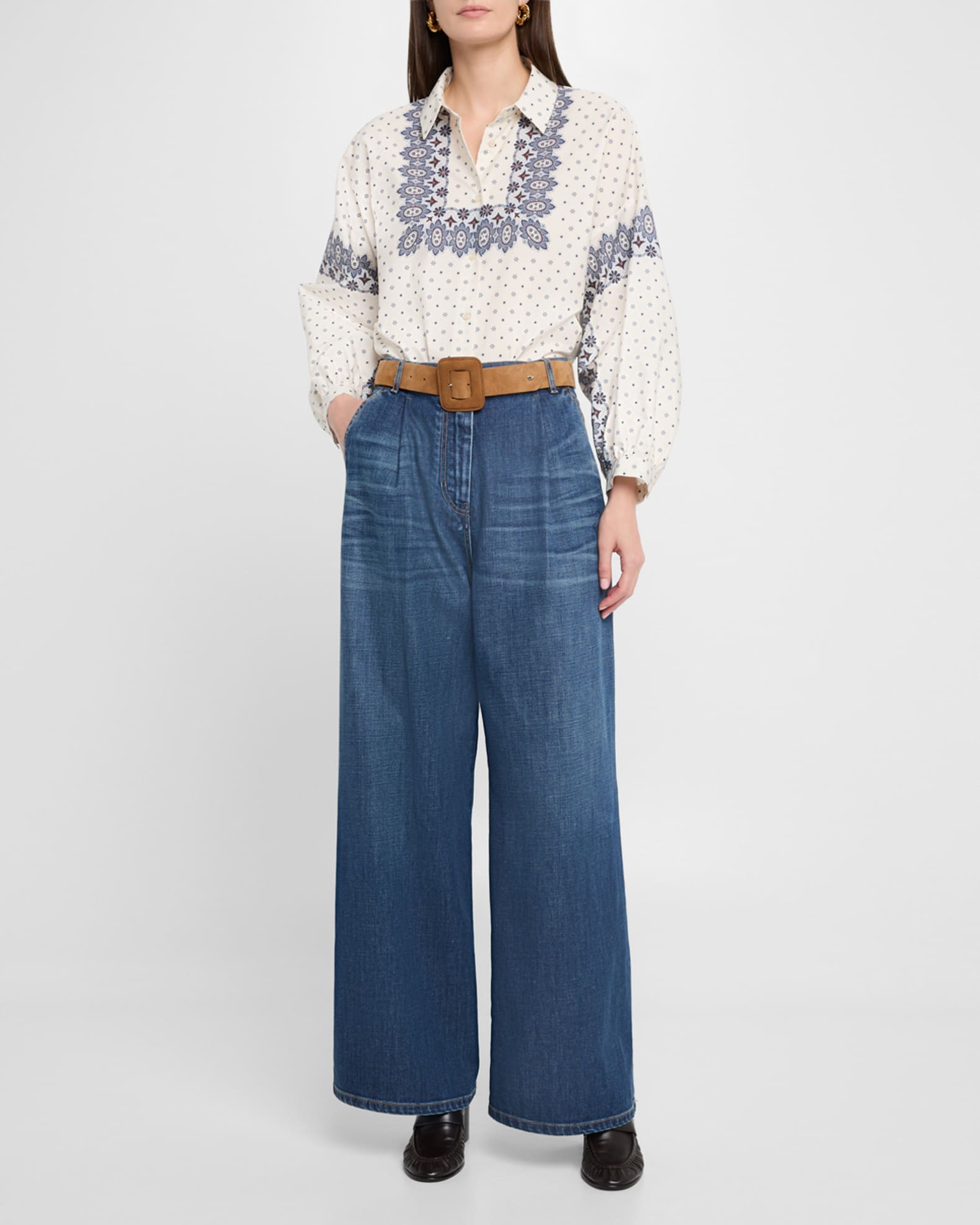 Weekend Max Mara Adda Floral-Print Cotton Poplin Shirt | Neiman Marcus