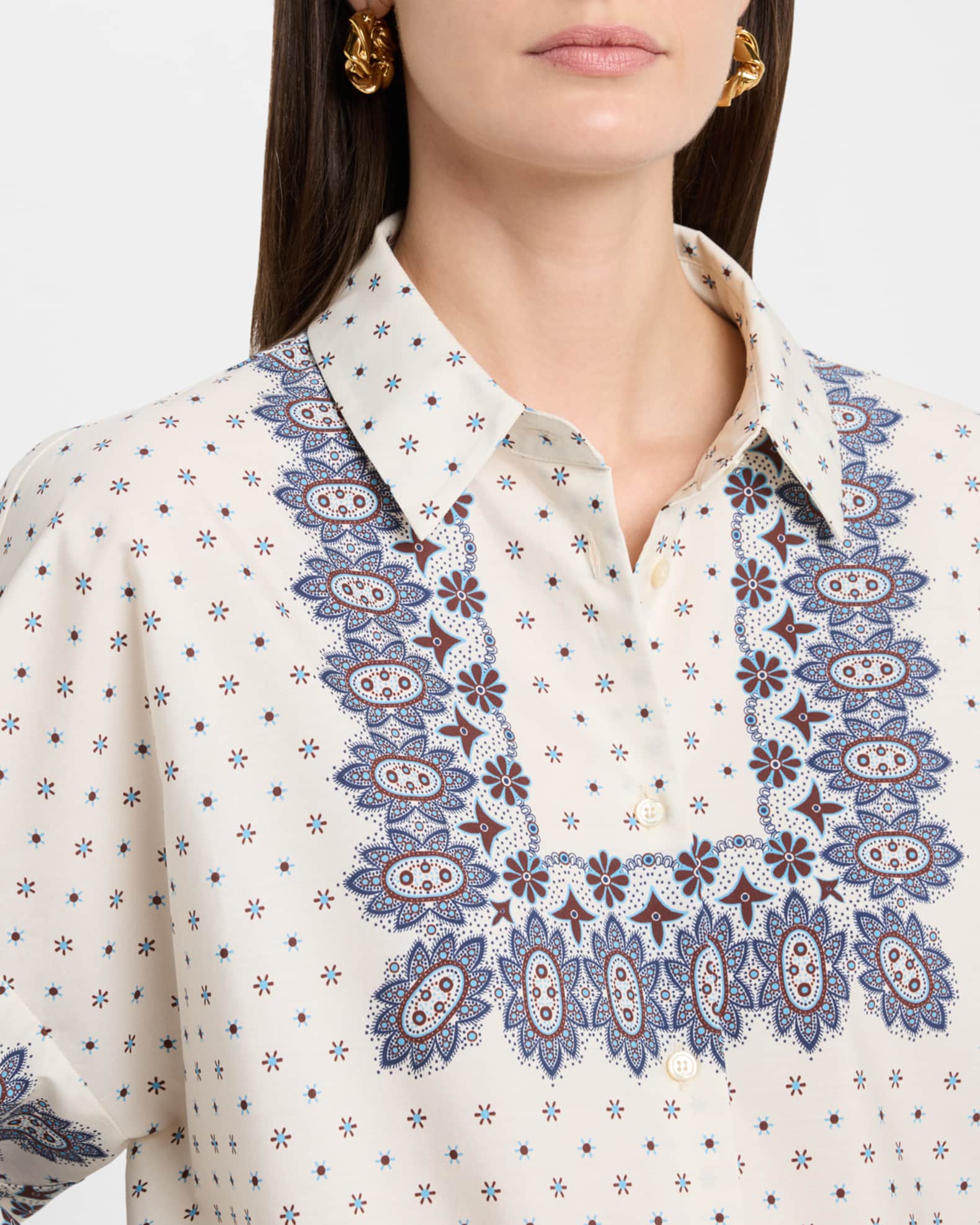 Weekend Max Mara Adda Floral-Print Cotton Poplin Shirt | Neiman Marcus