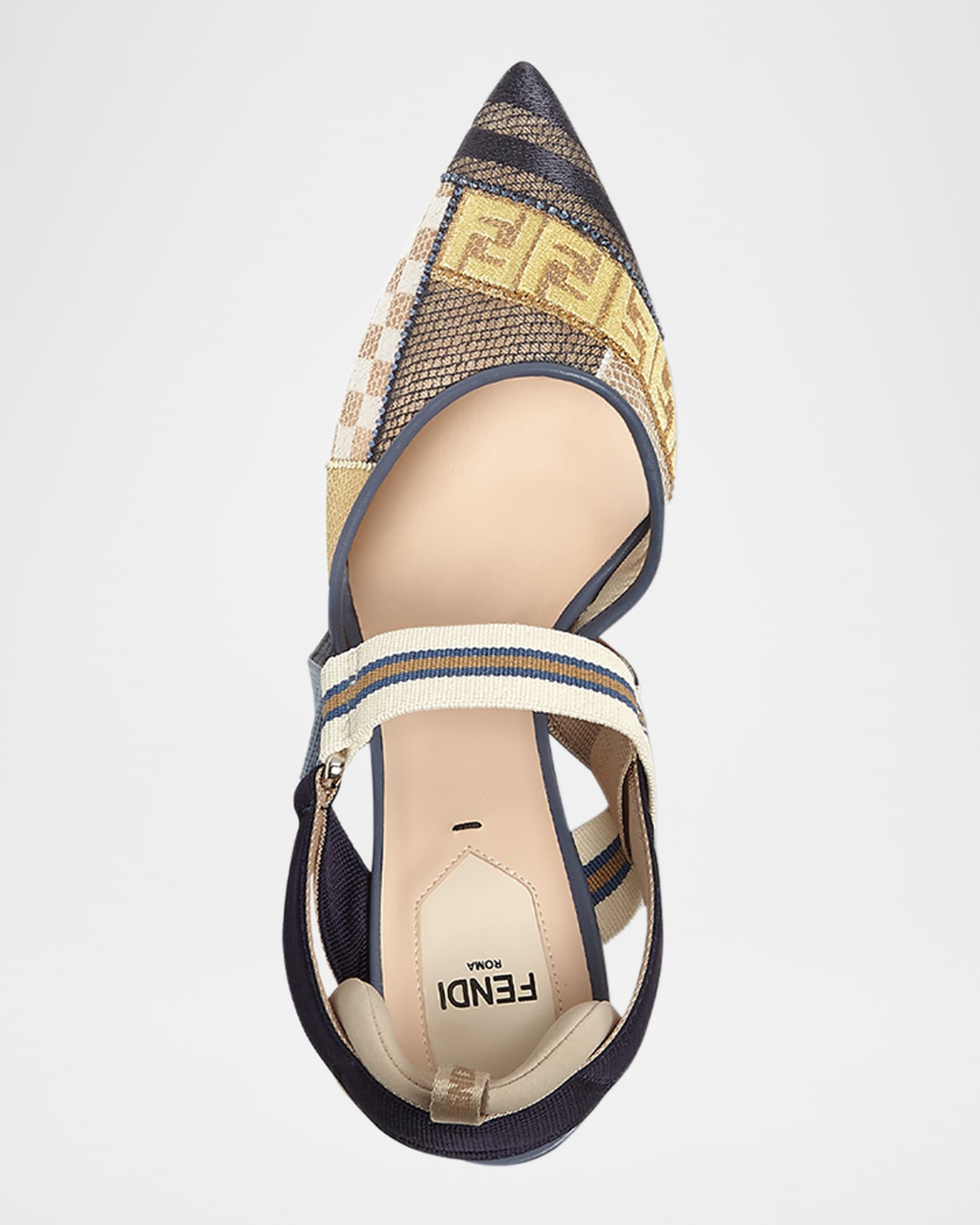Fendi Colibri Patchwork Mesh Slingback Pumps | Neiman Marcus