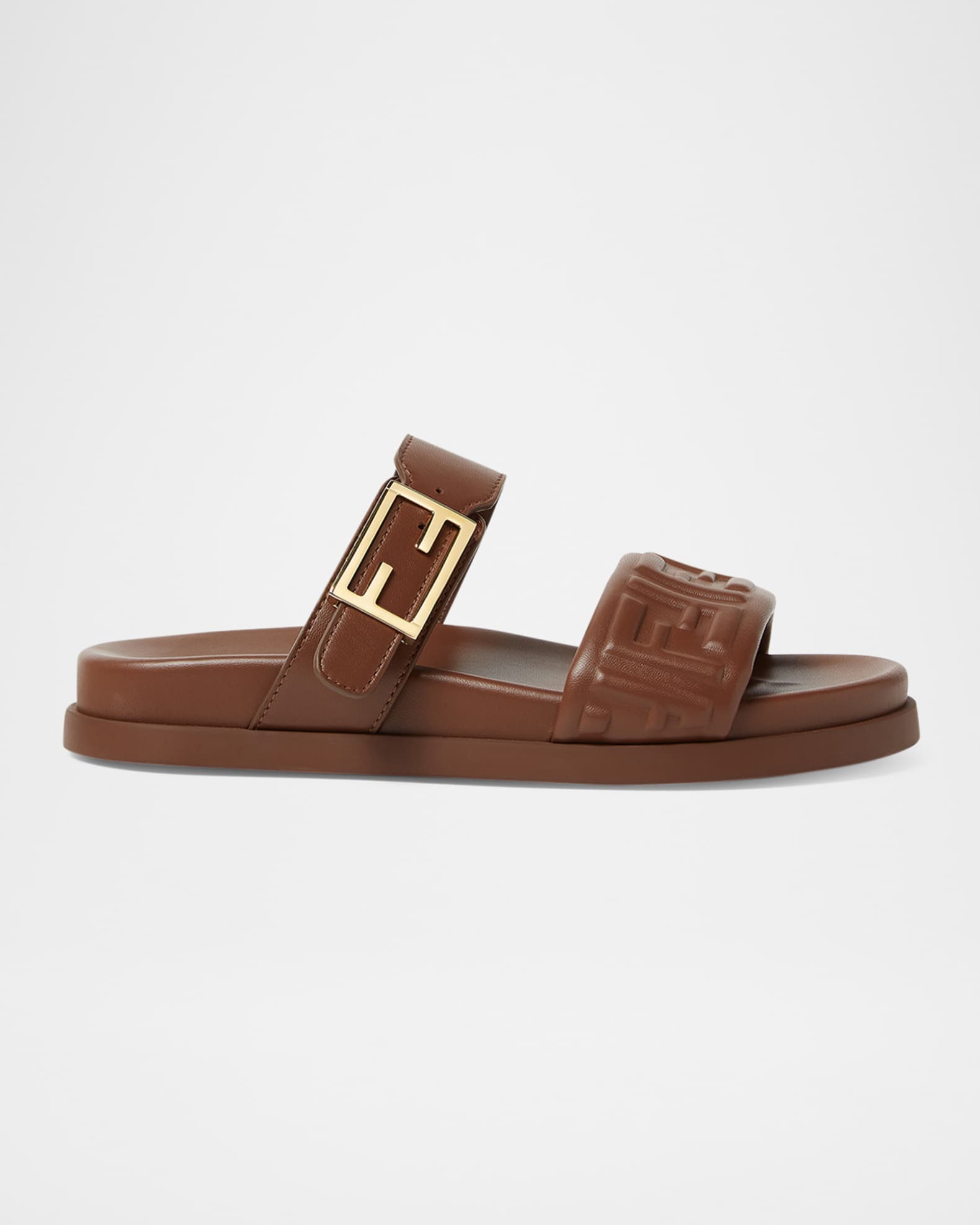 Fndiページ Fendi Fendi FF-Embossed Leather Dual Strap Slide Sandals | Neiman