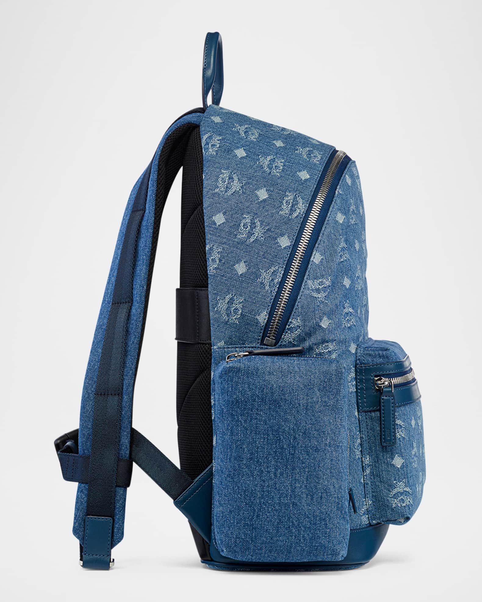 MCM Men's Stark Medium Denim Monogram Backpack | Neiman Marcus