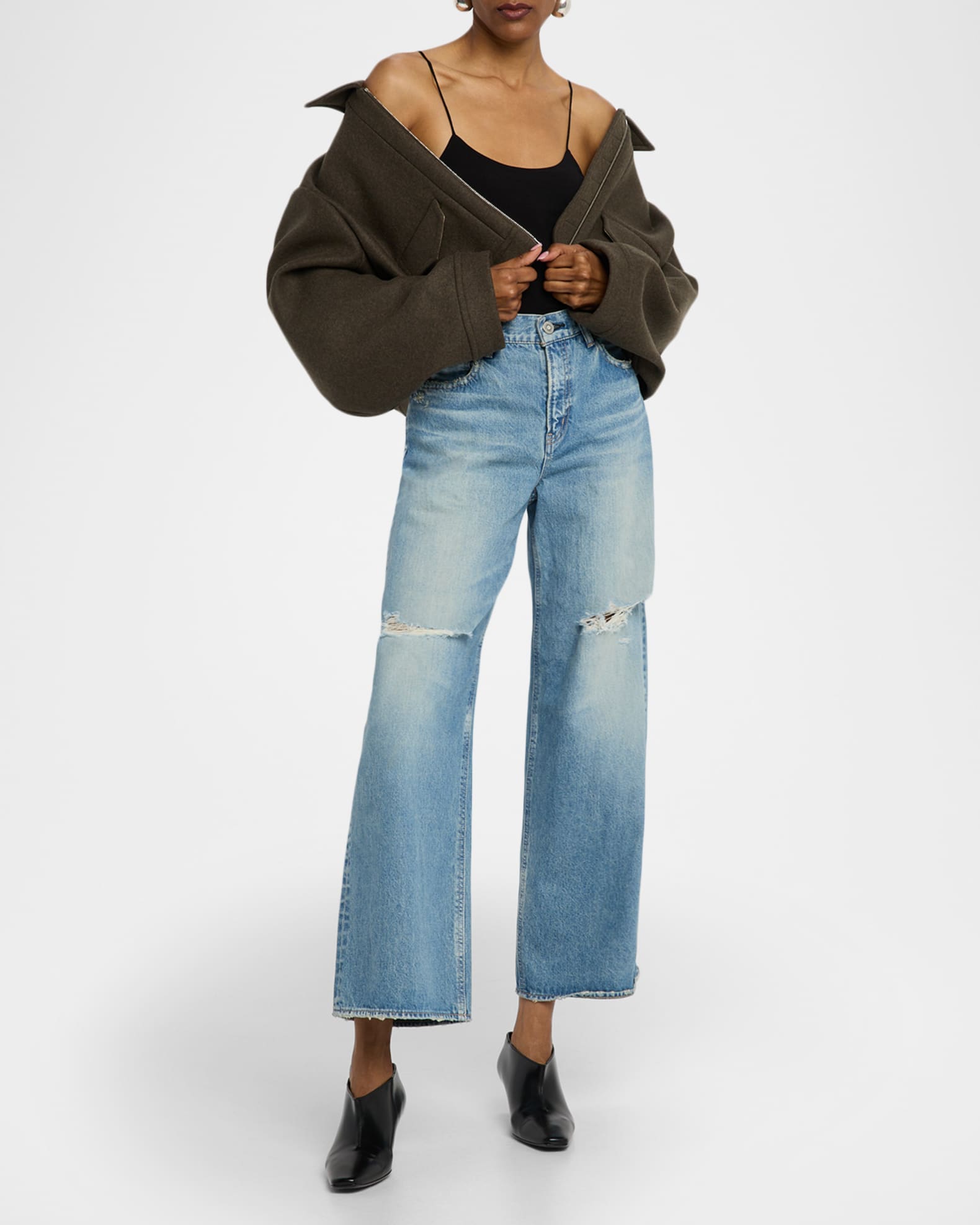 MOUSSY VINTAGE Hempstead Super-Wide Distressed Jeans | Neiman Marcus