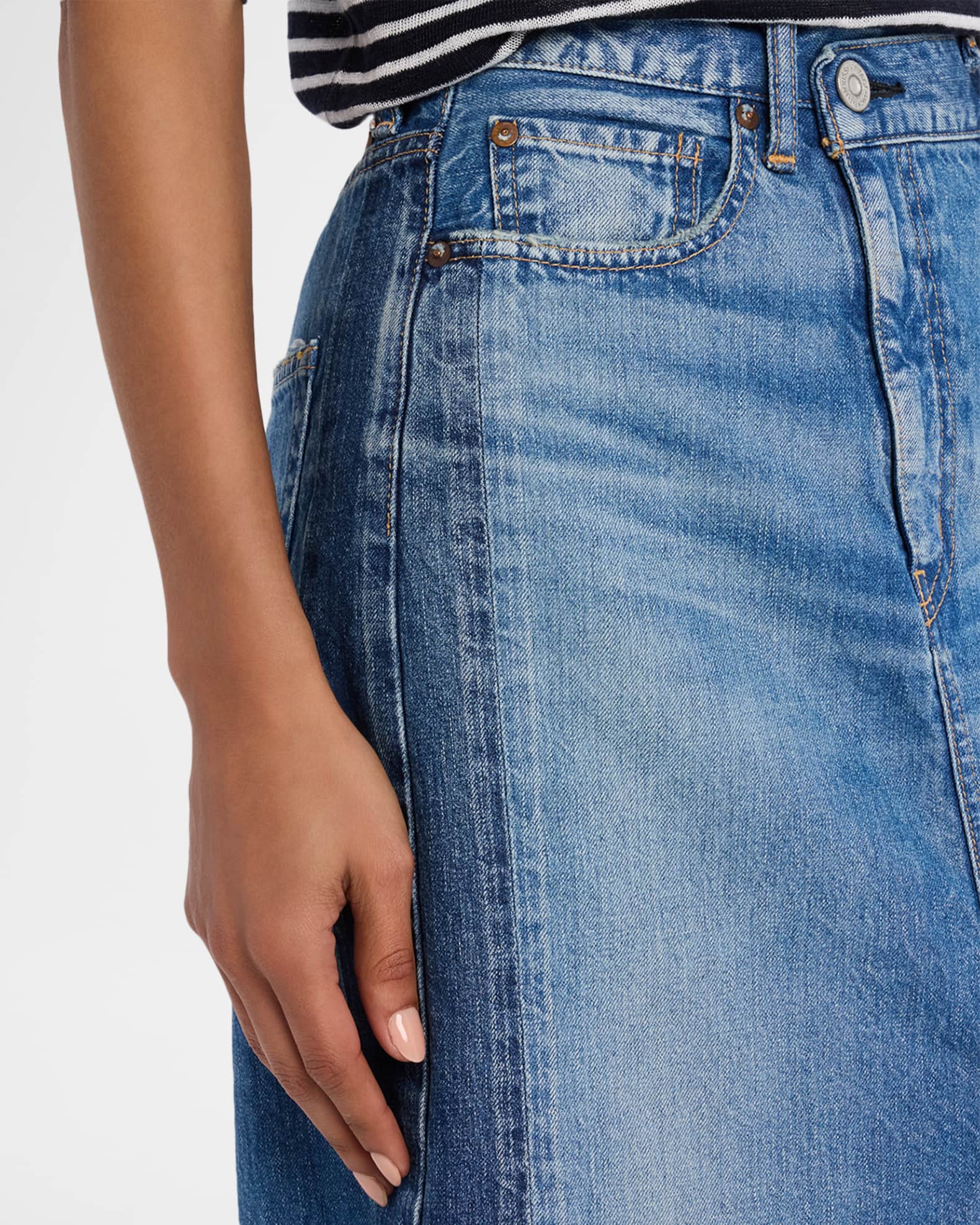 MOUSSY VINTAGE Putnam Crossover Denim Midi Skirt | Neiman Marcus