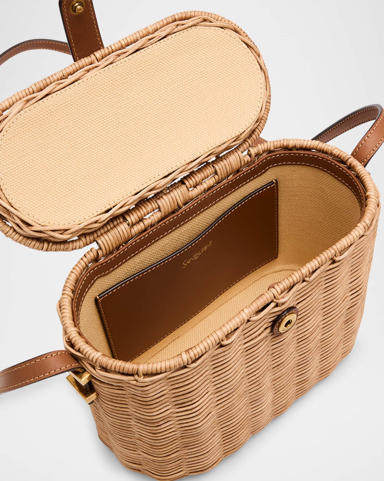 Saint Laurent Vanity Crossbody Bag in Wicker and Leather | Neiman