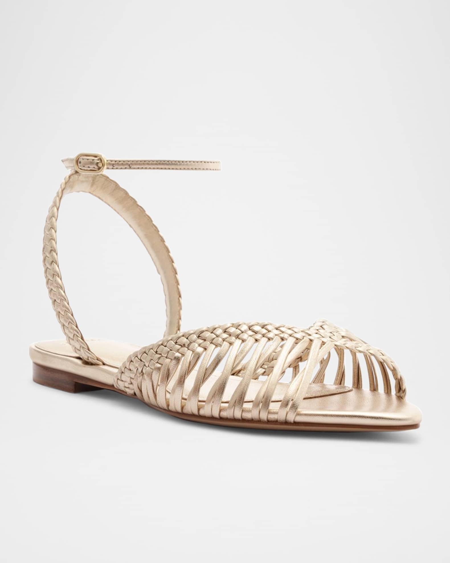 Agatha Braided Metallic Leather Flat Sandals 1