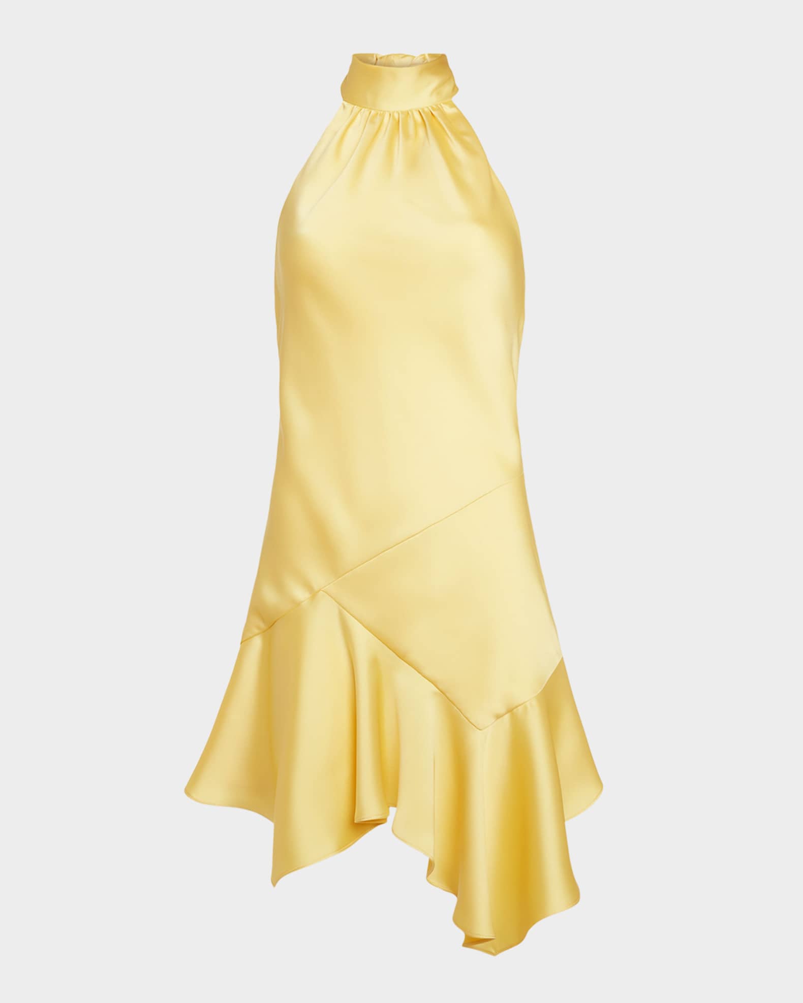 Nari Asymmetric Flounce Halter Mini Dress 0