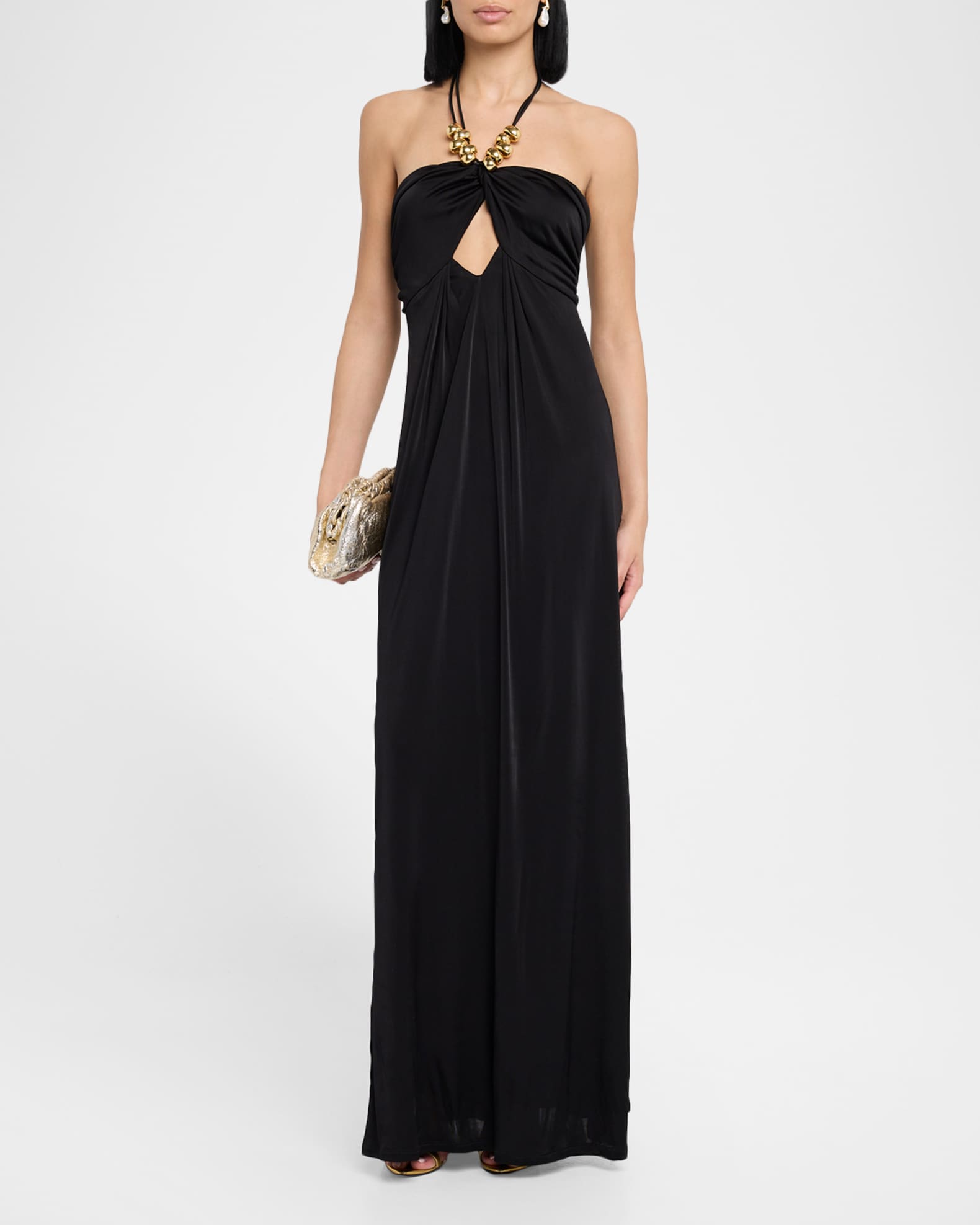 Camryn Cutout Bead-Embellished Halter Gown 1