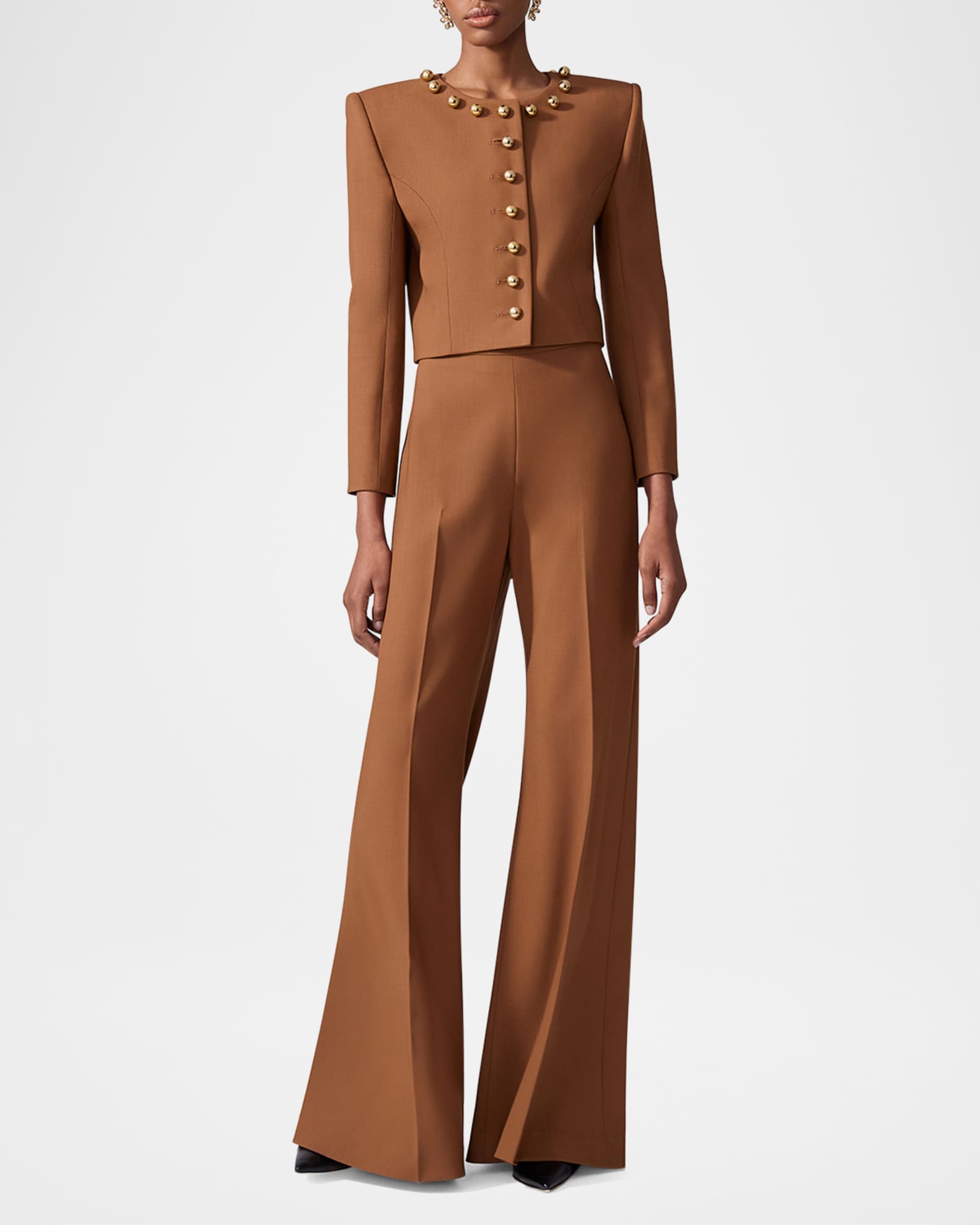 Ball-Button Collarless Crop Jacket 1