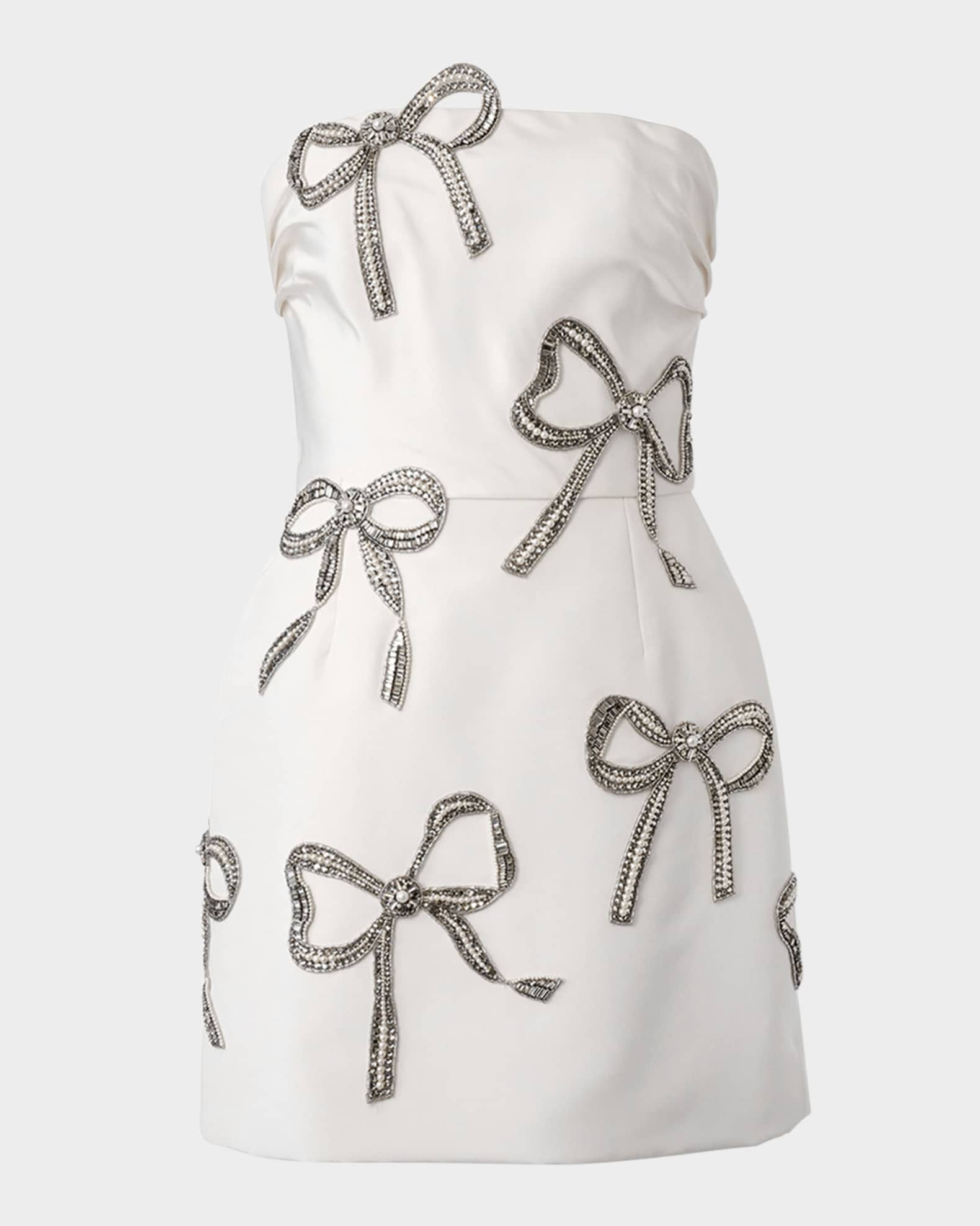 Crystal Bow Strapless Mini Dress 0