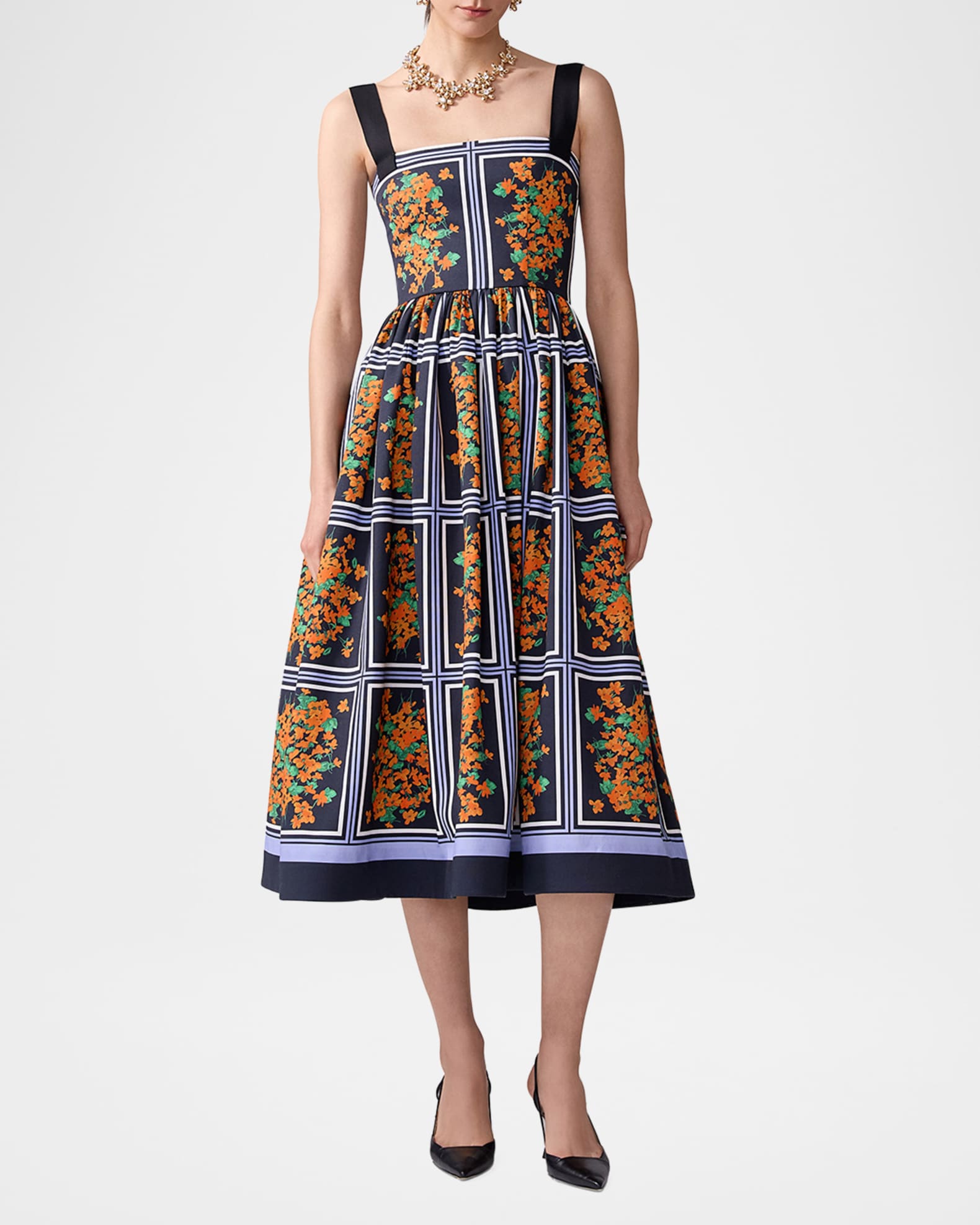 Square-Neck Sleeveless Fit-&-Flare Midi Dress 1