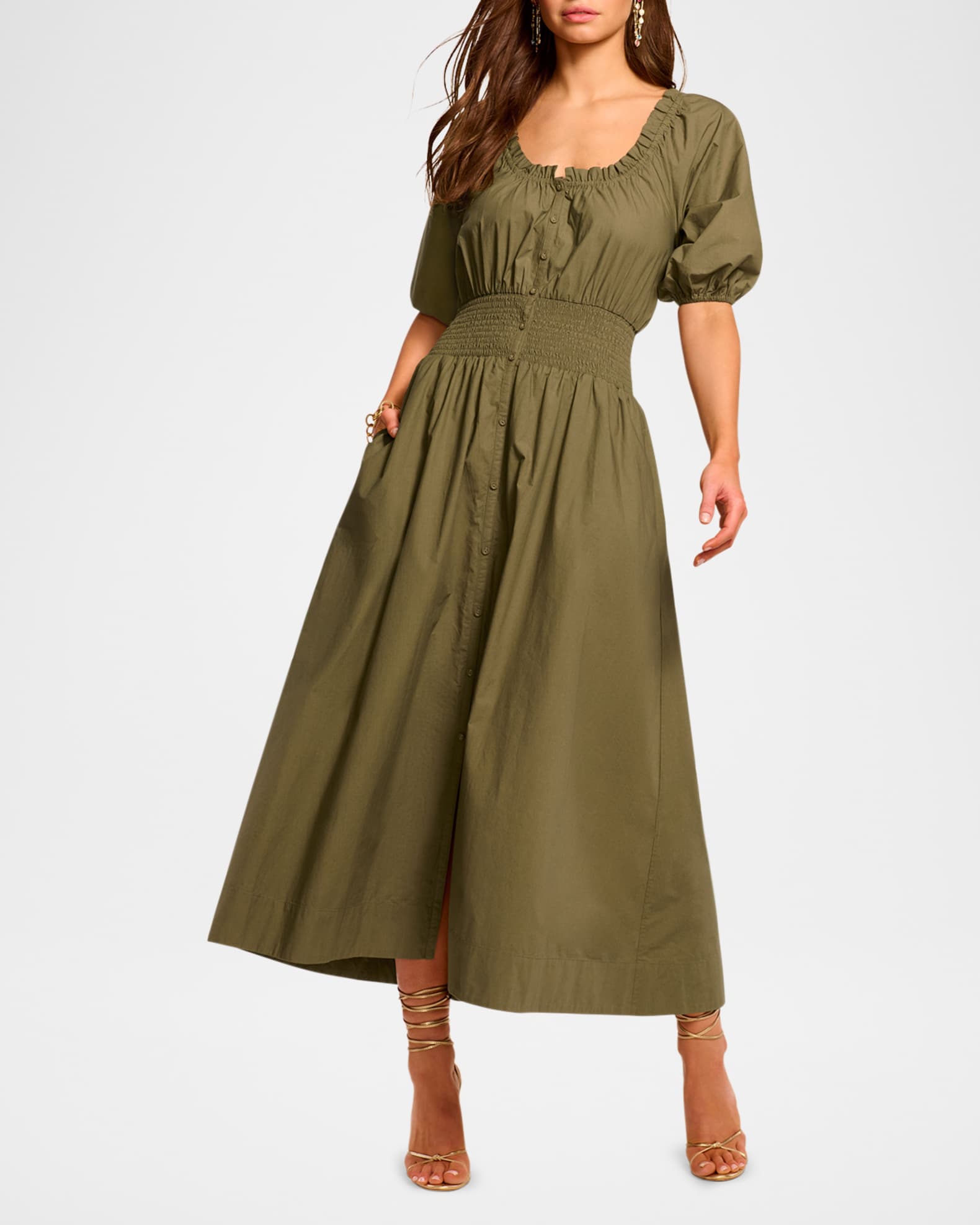Laura Puff-Sleeve Midi Shirtdress 1