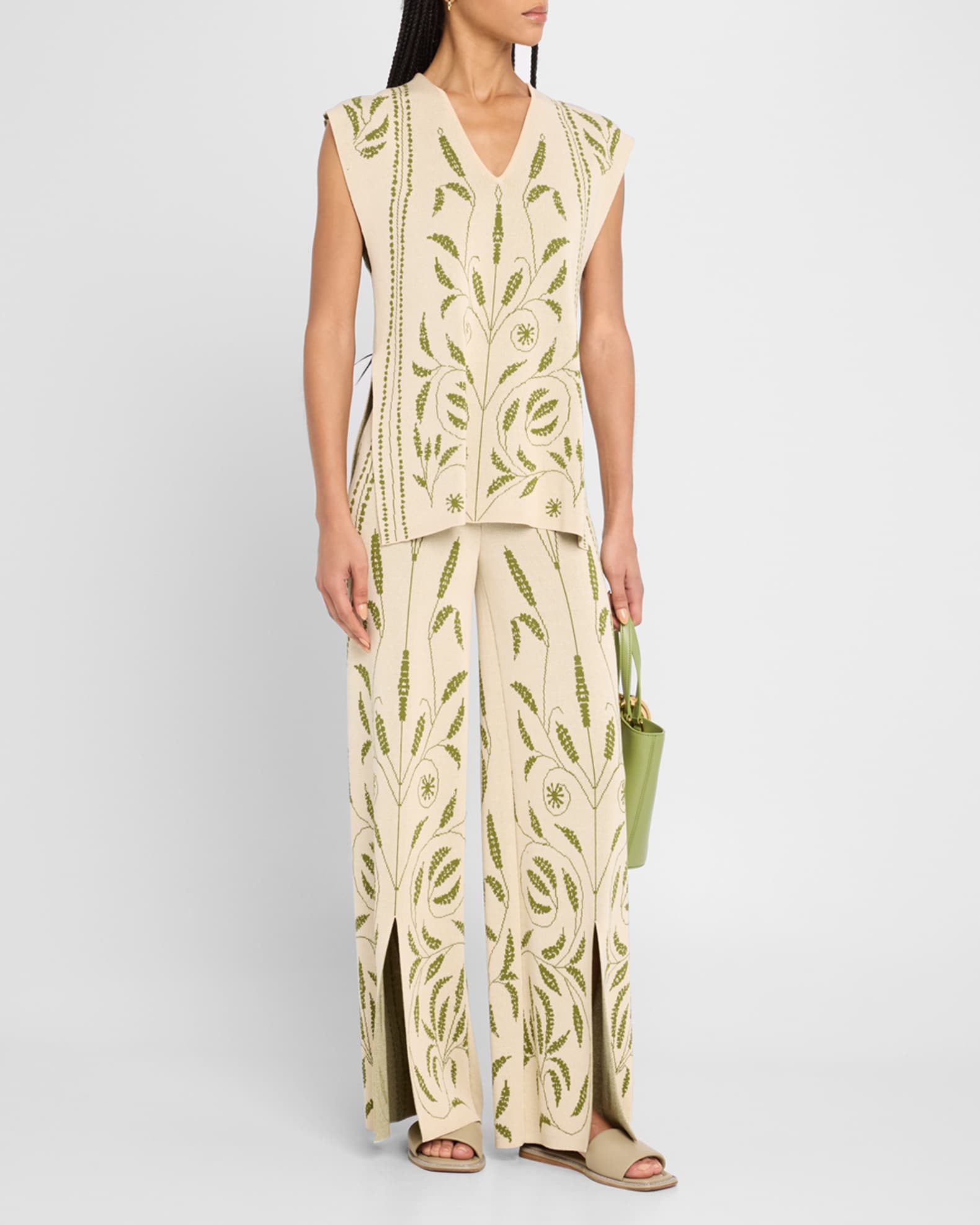 Jorith Wide-Leg Botanical Jacquard Knit Pants 1