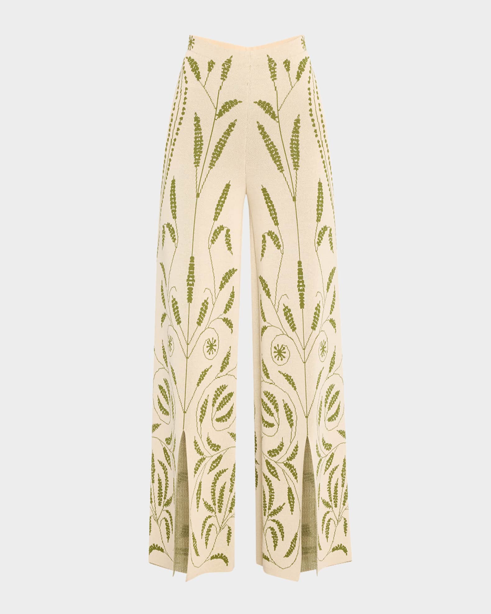 Jorith Wide-Leg Botanical Jacquard Knit Pants 0