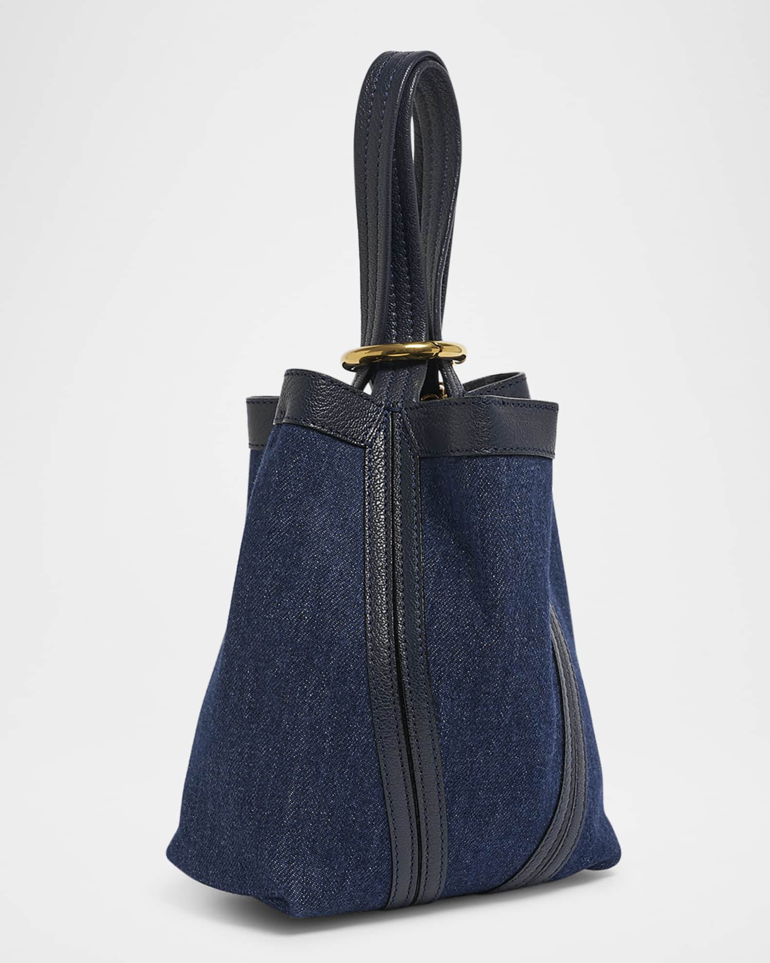 【Chloe】SMALL BUCKET SPIN◆CH25US745P12 Chloe Spin Mini Bucket Tote Bag in Denim and Leather
